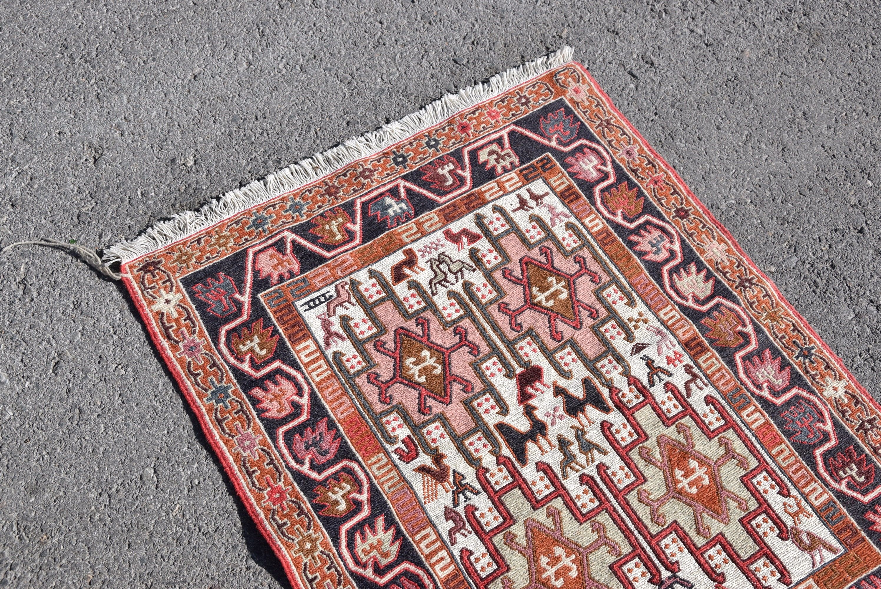 2.5x3.1 ft Small Rugs, Wool Rug, Turkish Rug, Anatolian Rugs, Wall Hanging Rug, Kitchen Rug, Pale Rugs, Red Wool Rugs, Vintage Rug, Kilim