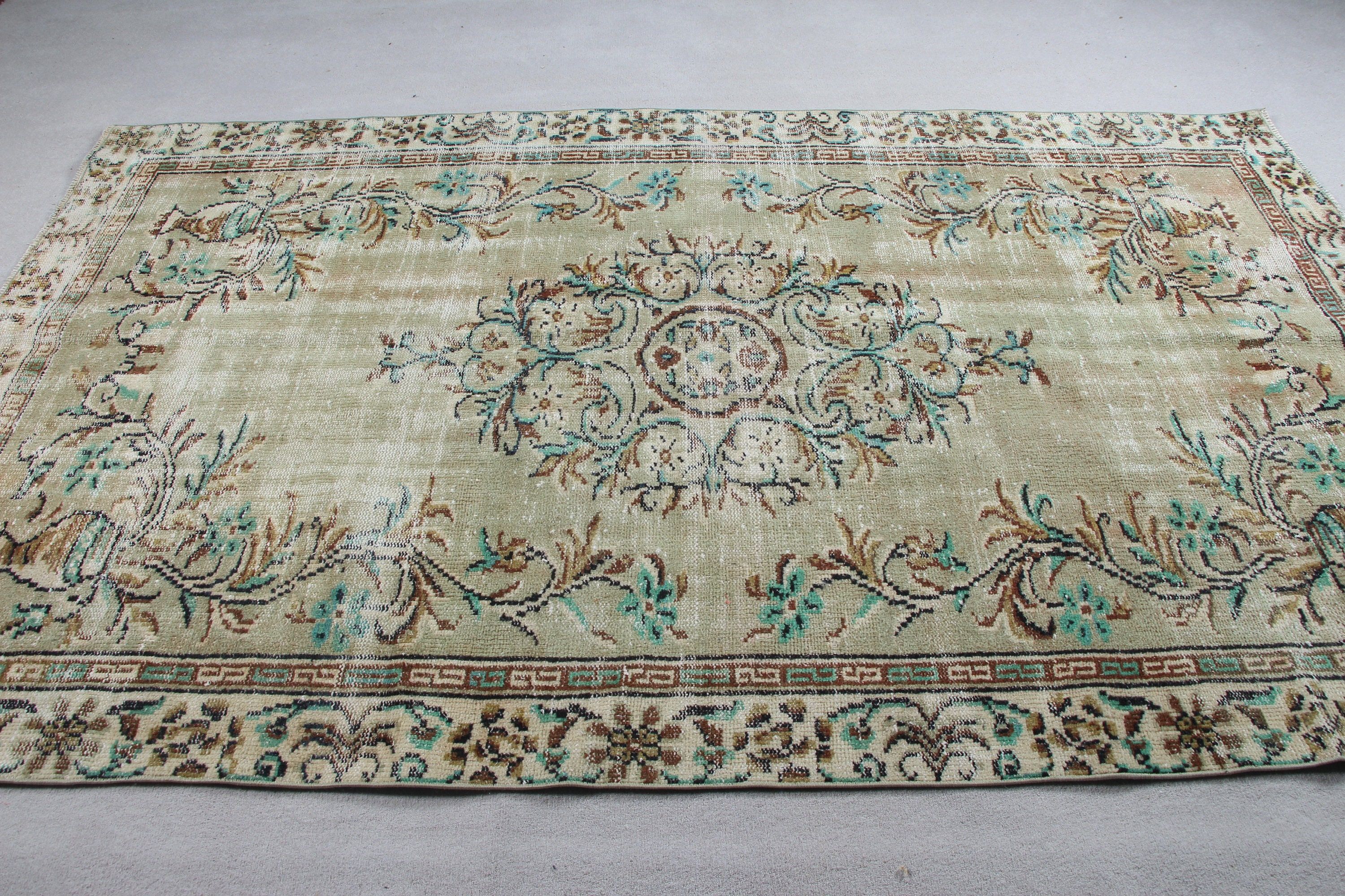 Dining Room Rugs, 5.4x9 ft Large Rug, Turkey Rug, Home Decor Rug, Vintage Rug, Turkish Rug, Living Room Rug, Moroccan Rug, Green Cool Rugs