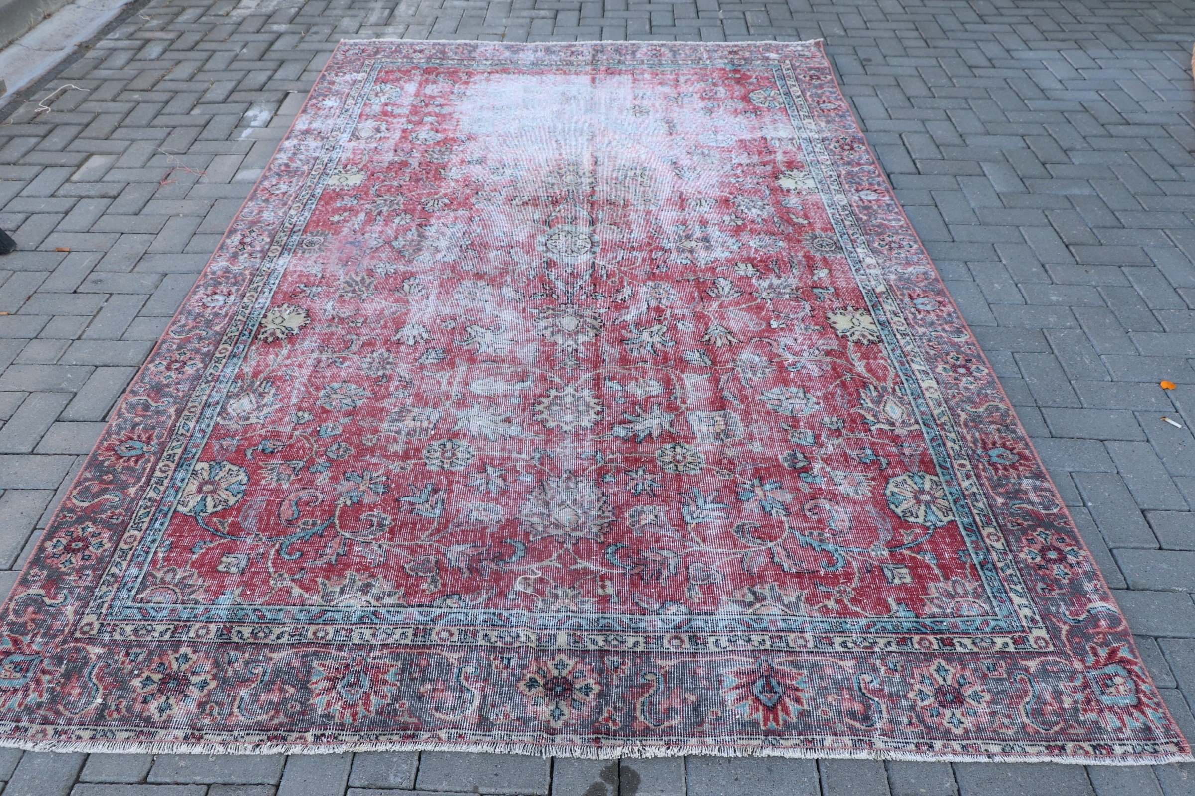 Oryantal Halı, 6.3x10 ft Büyük Halı, Antika Halı, Salon Halısı, Yatak Odası Halıları, Kabile Halıları, Kırmızı Ev Dekor Halısı, Vintage Halılar, Türk Halısı