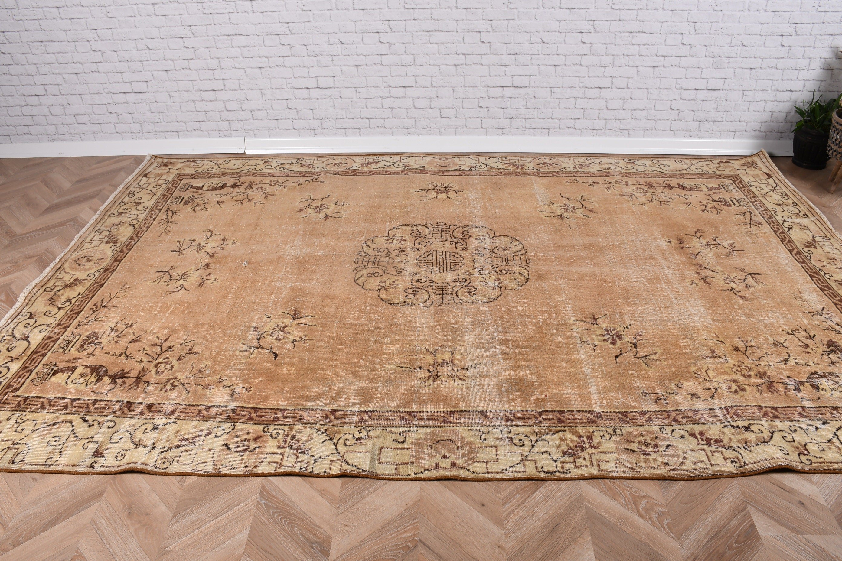 5.8x9.4 ft Büyük Halı, Yeşil Boho Halı, Büyük Oushak Halı, Türk Halıları, Antika Halı, Sanatsal Halı, Havalı Halılar, Büyük Boho Halıları, Vintage Halı