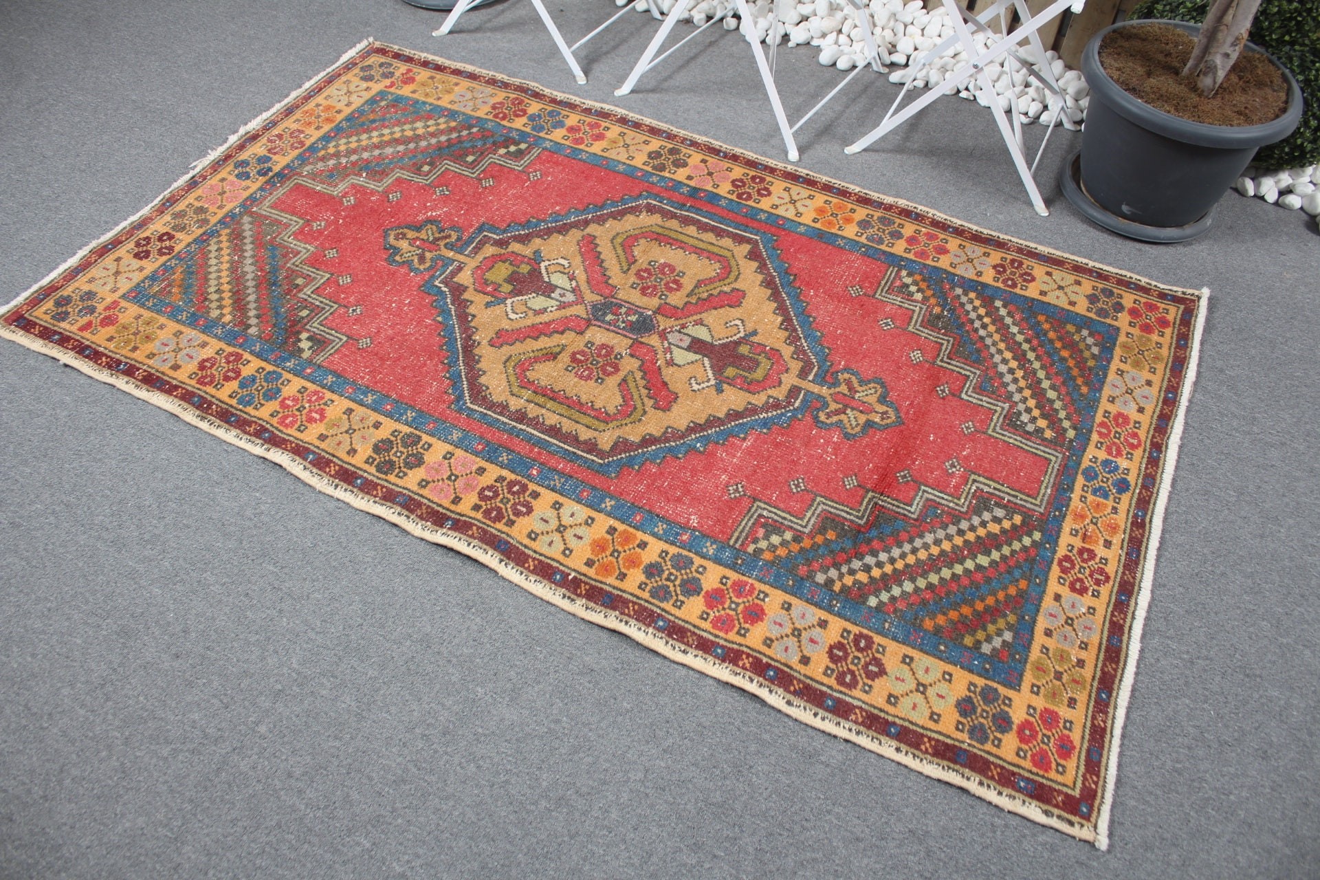 3.7x6.3 ft Accent Rug, Nursery Rug, Kitchen Rug, Red Oriental Rug, Bedroom Rug, Turkish Rug, Rugs for Kitchen, Vintage Rug