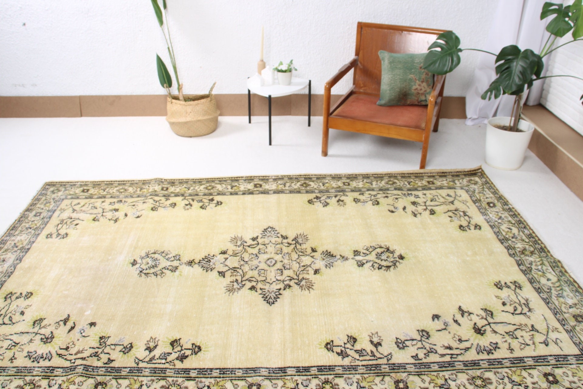 Havalı Halılar, Türk Halısı, Vintage Halı, Salon Halıları, 5,5x8,8 ft Büyük Halılar, Sarı Nötr Halılar, Büyük Boho Halısı, Türkiye Halıları