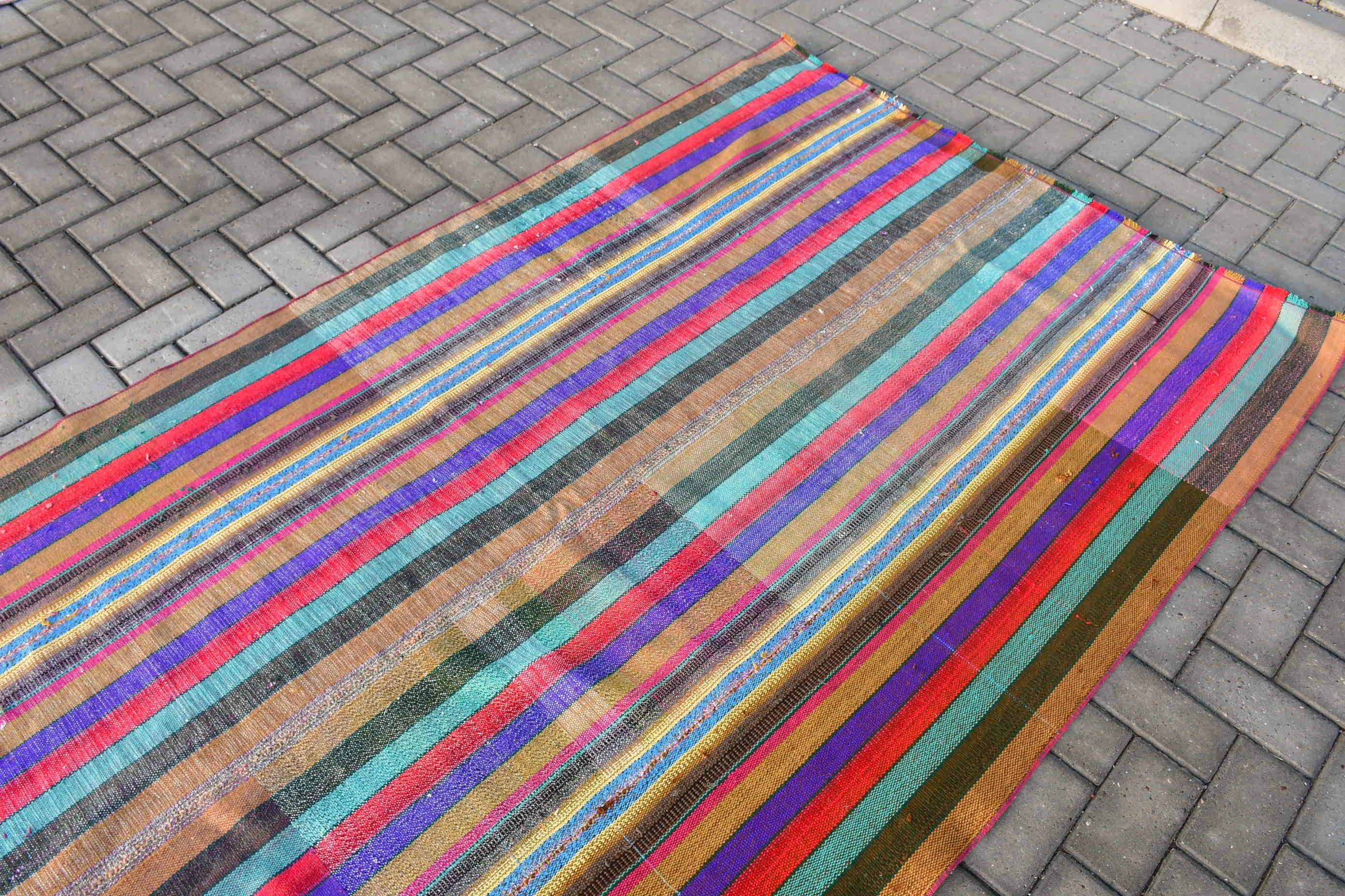 Vintage Rug, Kilim, Anatolian Rugs, Bedroom Rugs, Ethnic Rug, 4.5x10.5 ft Large Rug, Dining Room Rugs, Rainbow Home Decor Rug, Turkish Rugs