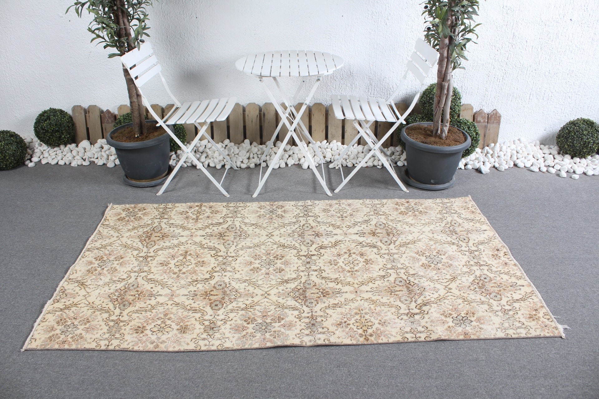 3.7x6.8 ft Area Rug, Turkish Rug, Rugs for Nursery, Wool Rug, Vintage Rug, Dining Room Rug, Beige Cool Rug, Floor Rug, Anatolian Rug