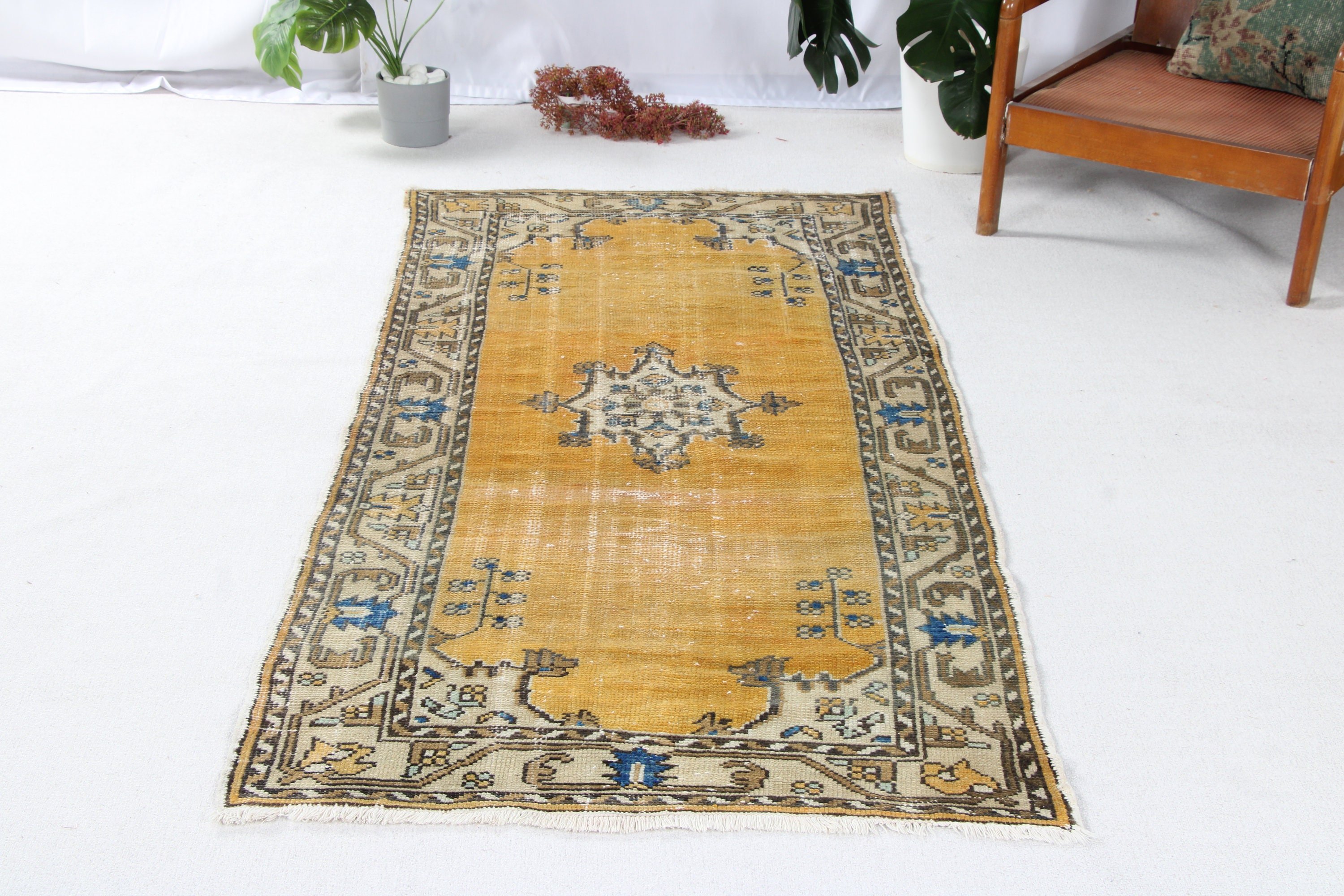 Sarı Ev Dekor Halıları, Boho Halısı, Aztek Halısı, 3,3x7,3 ft Alan Halısı, Türk Halıları, Vintage Halılar, Yer Halısı, Lüks Halı, Mutfak Halıları