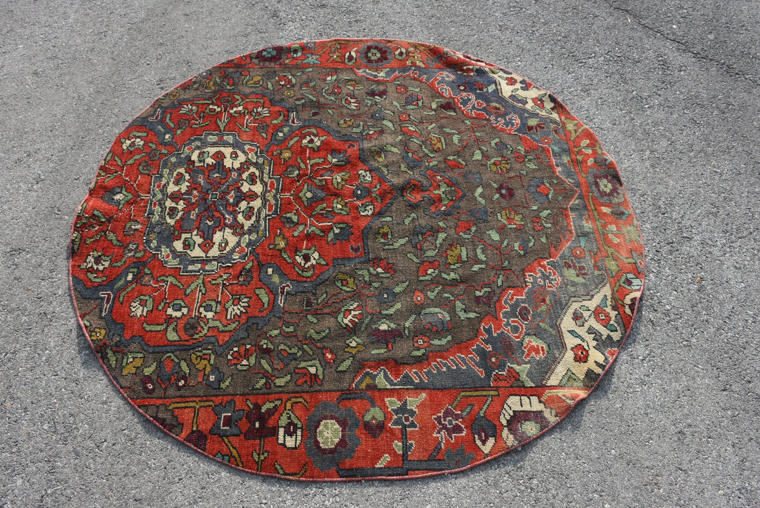 Vintage Halı, Kırmızı Yatak Odası Halısı, Yer Halıları, Yatak Odası Halıları, 5.2x5.2 ft Alan Halısı, Çocuk Halısı, Oushak Halısı, Türk Halısı, Oryantal Halı