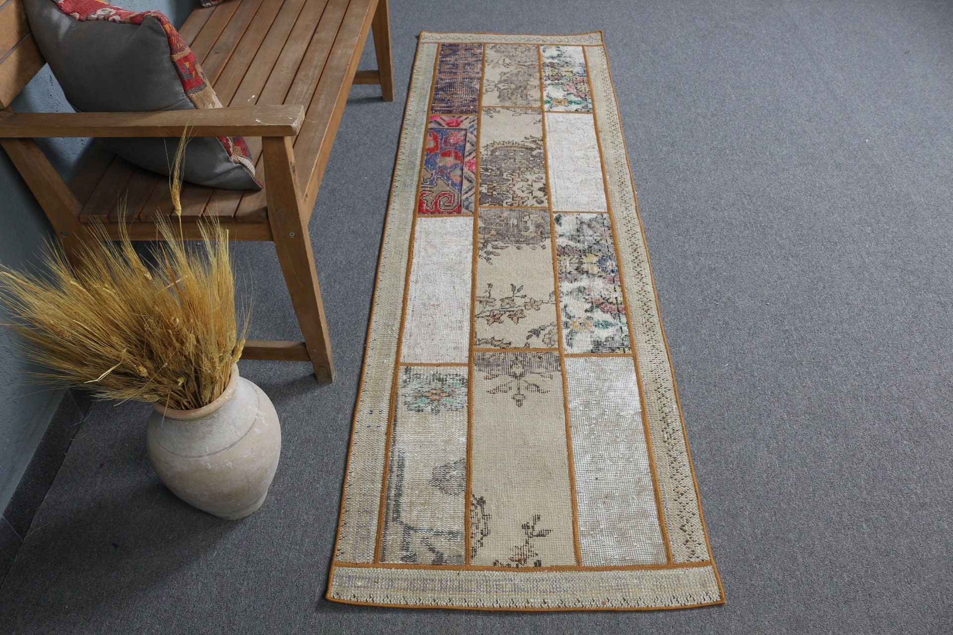 Pastel Rugs, Corridor Rugs, Anatolian Rugs, Vintage Rug, 2.2x7.2 ft Runner Rug, Turkish Rugs, Floor Rug, Beige Home Decor Rug, Hallway Rugs