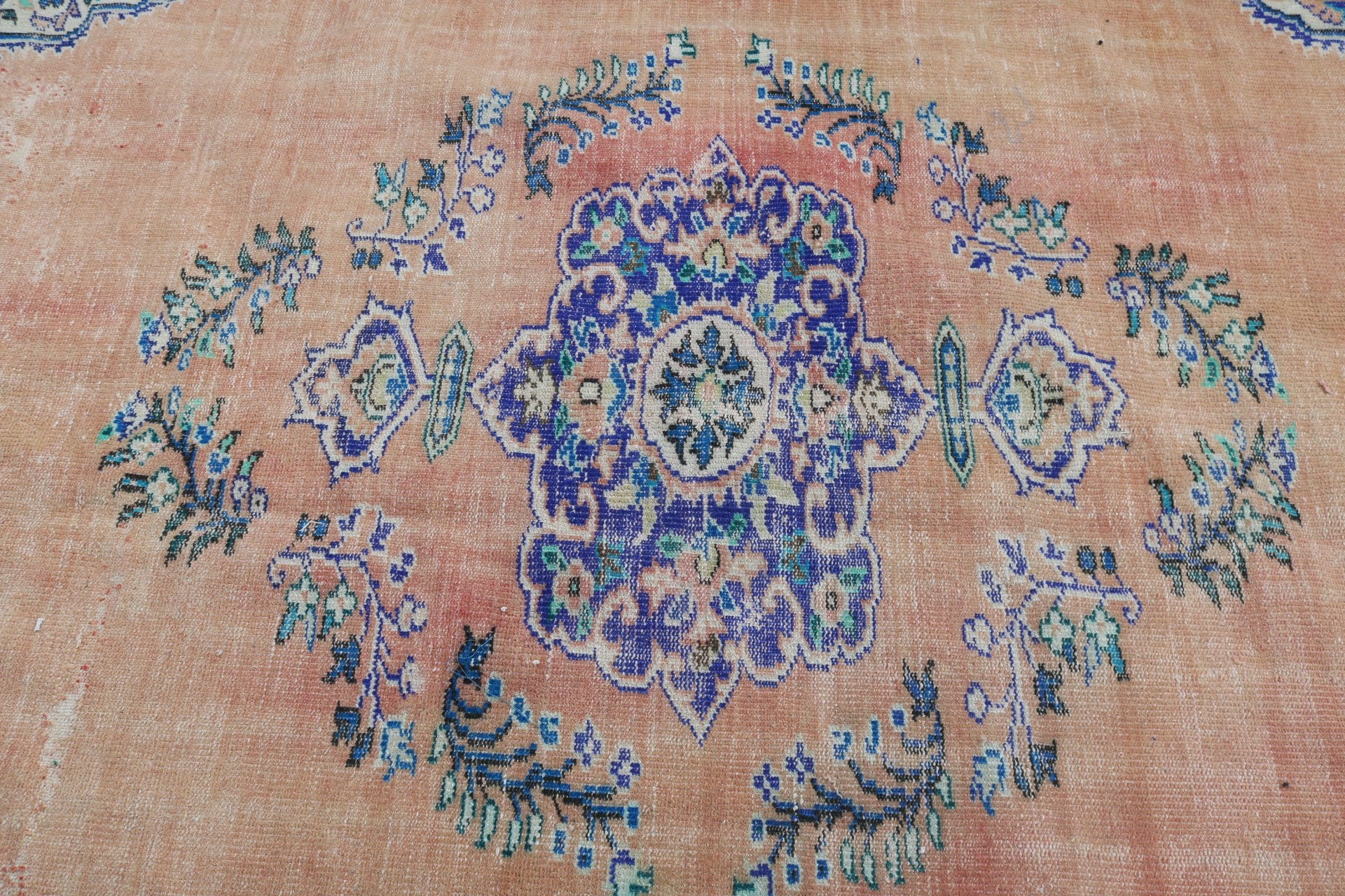 Büyük Vintage Halılar, Türk Halıları, Oushak Halısı, Boho Halısı, Oryantal Halısı, 6,5x10,2 ft Büyük Halısı, Turuncu Soğuk Halısı, Yatak Odası Halısı, Vintage Halısı