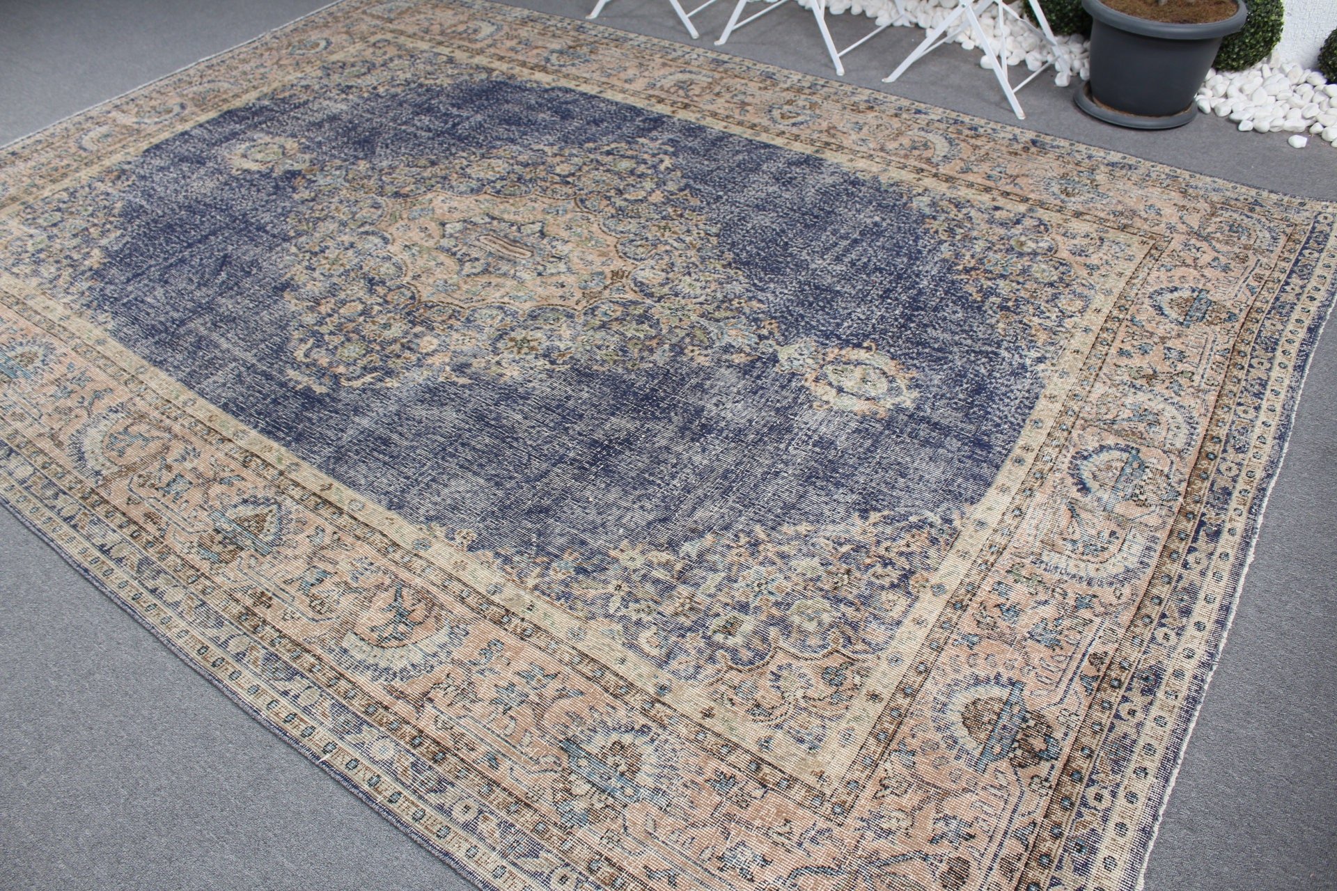 Blue Kitchen Rug, Living Room Rug, Turkish Rugs, Office Rug, Oushak Rug, Vintage Rugs, 7.8x10.9 ft Oversize Rugs, Saloon Rug