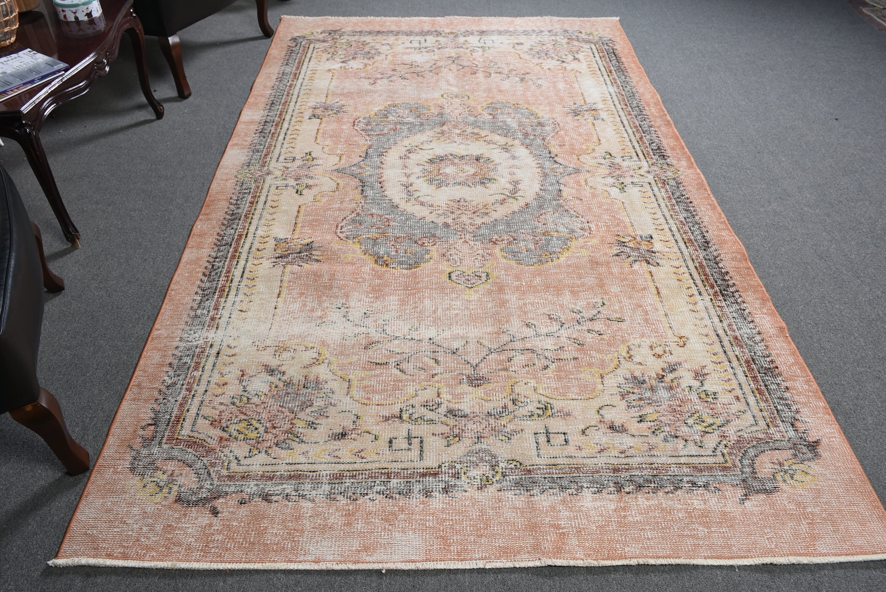 Mutfak Halısı, Oturma Odası Halıları, 5.7x9.6 ft Büyük Halı, Vintage Halılar, Türk Halısı, Yemek Odası Halıları, Turuncu Yün Halı, Anadolu Halısı, Boho Halısı