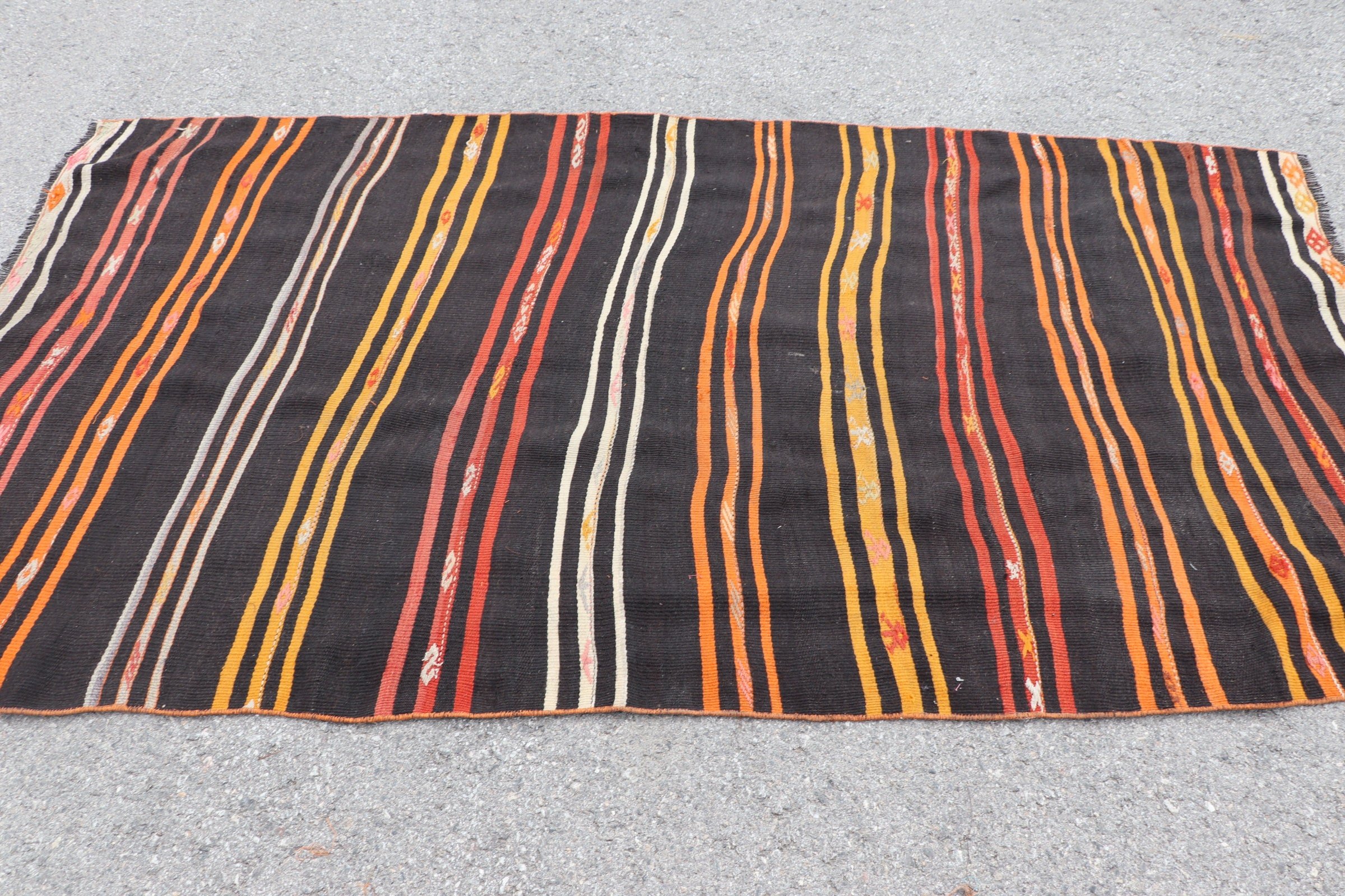 Oturma Odası Halısı, Yer Halıları, Kilim, 4.5x8.1 ft Alan Halısı, Vintage Halı, Siyah Mutfak Halısı, Ev Dekor Halısı, Türk Halıları, Zemin Halıları