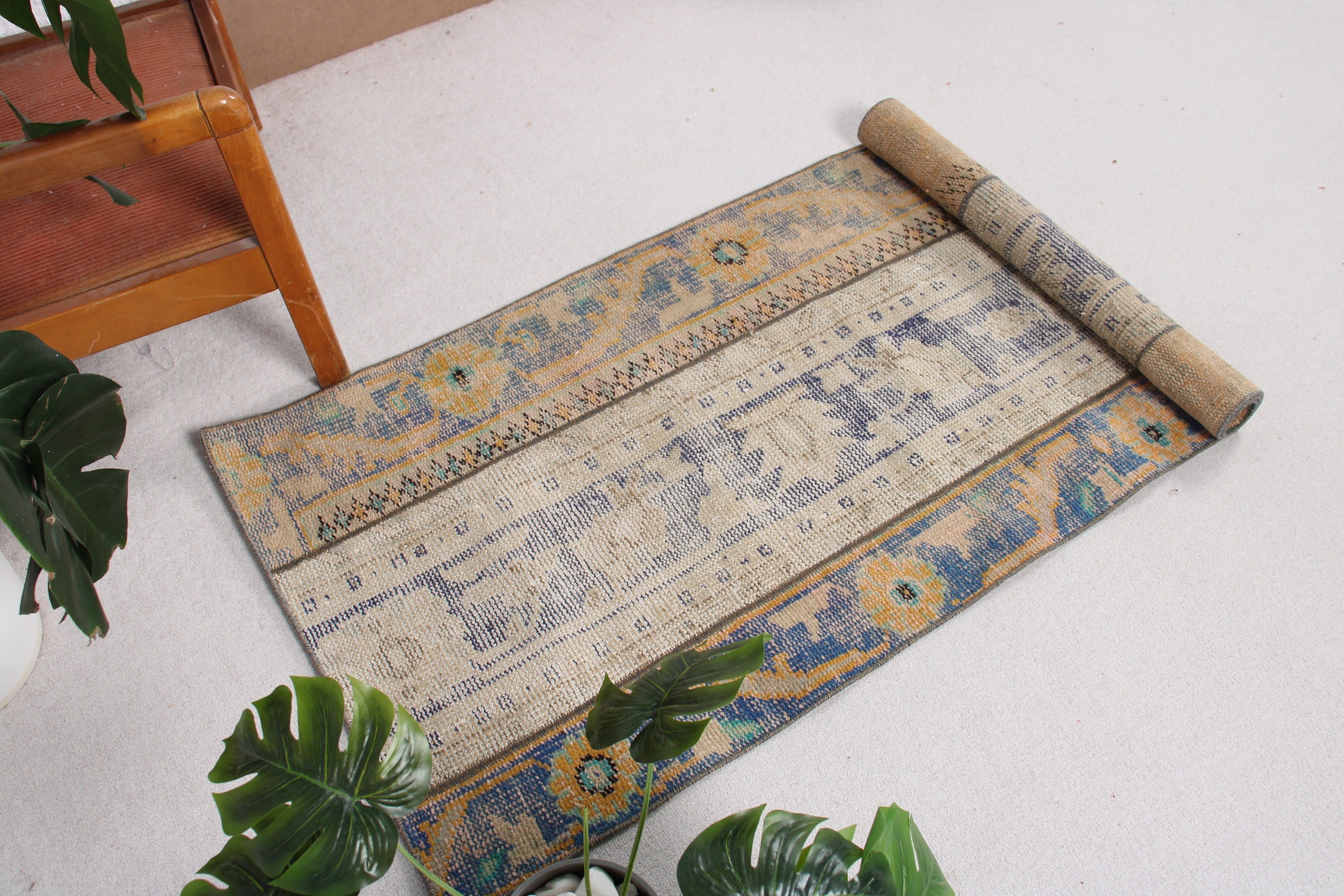 Bohem Halı, El Dokuma Halılar, Boho Halı, Mavi El Dokuma Halılar, Mutfak Halıları, 2.5x5.9 ft Küçük Halılar, Vintage Halı, Türk Halıları, Paspas Halısı