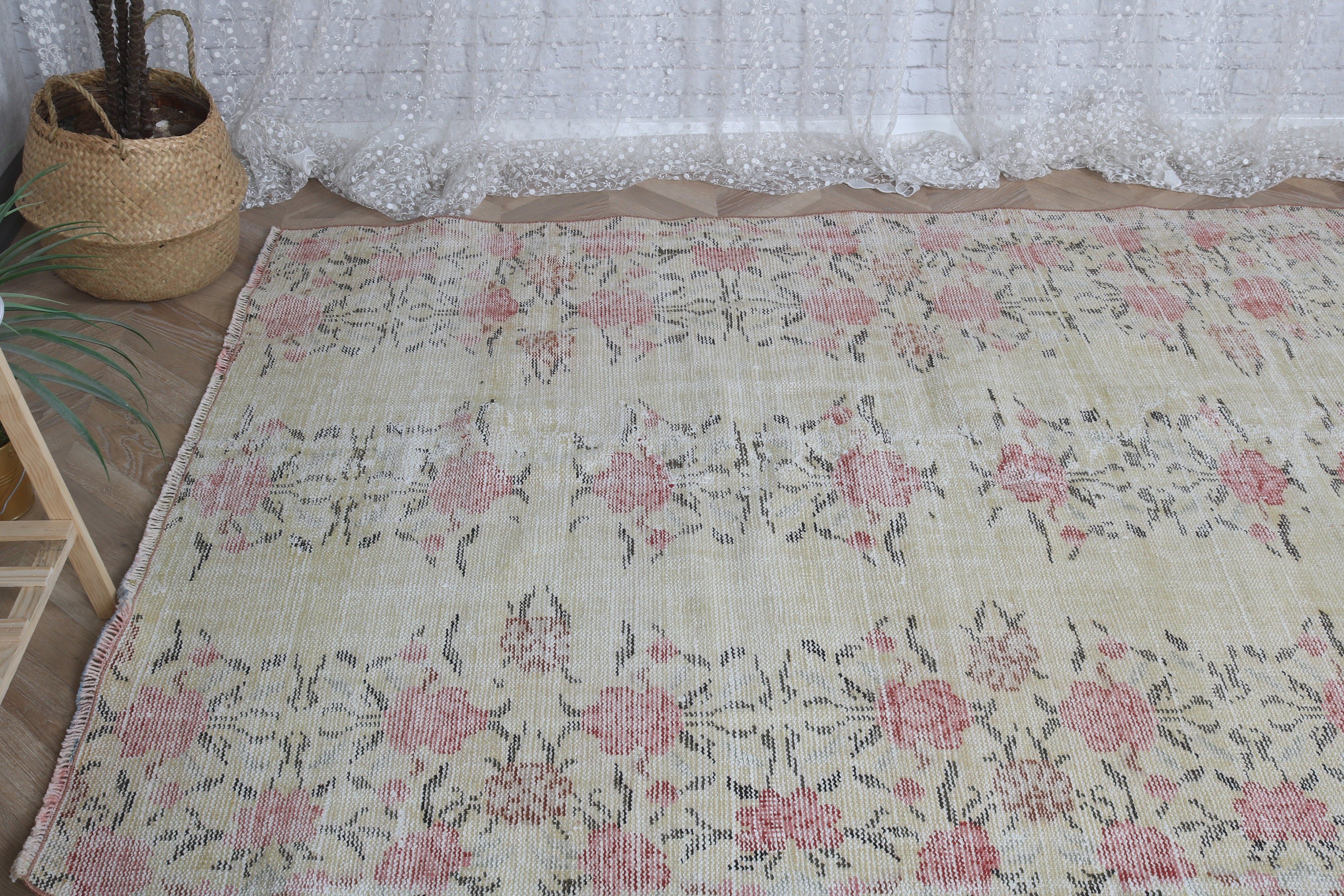 Sarı Antika Halılar, Yatak Odası Halıları, Türk Halıları, Vintage Halı, Boho Halısı, Fas Halısı, 4.8x8 ft Alan Halısı, Yer Halıları, Yemek Odası Halıları