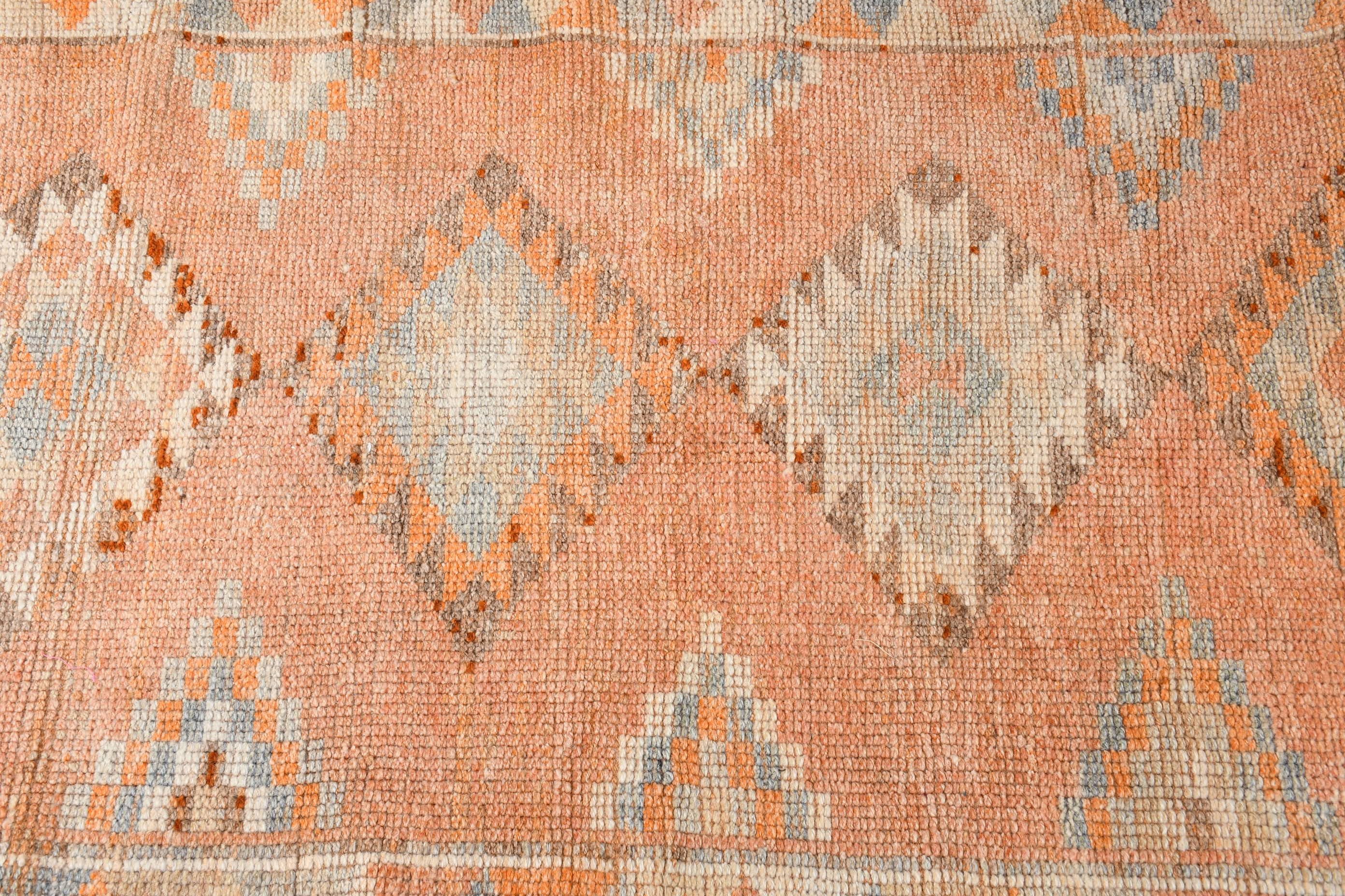 Floor Rug, Orange Anatolian Rugs, Vintage Rug, Turkish Rug, Rugs for Corridor, Oushak Rug, Wool Rug, 2.8x11.6 ft Runner Rug, Stair Rug