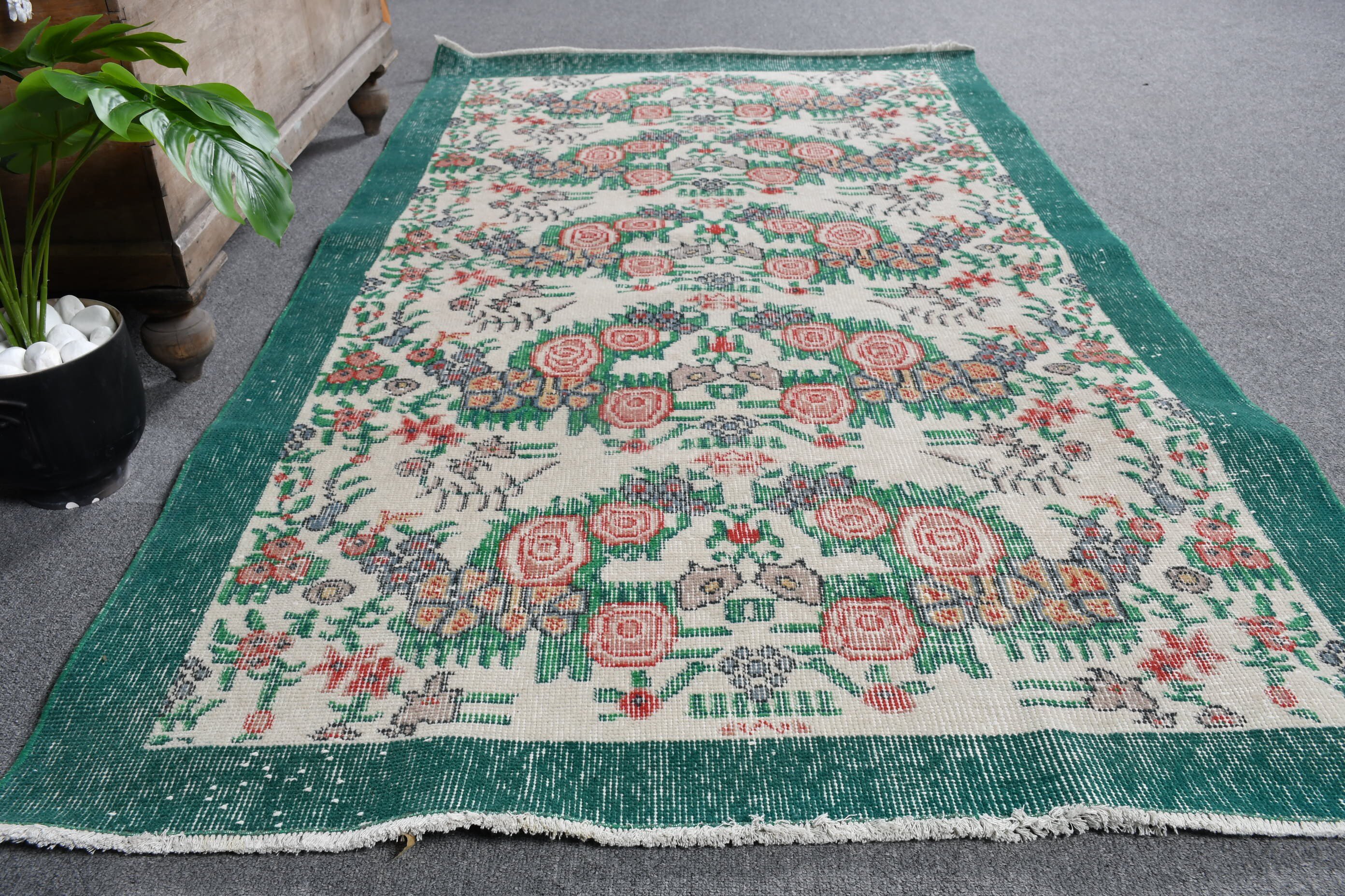 Kitchen Rugs, Beige Anatolian Rug, Bedroom Rug, Turkish Rugs, Vintage Rug, Rugs for Dining Room, 3.8x6.8 ft Area Rug, Home Decor Rug
