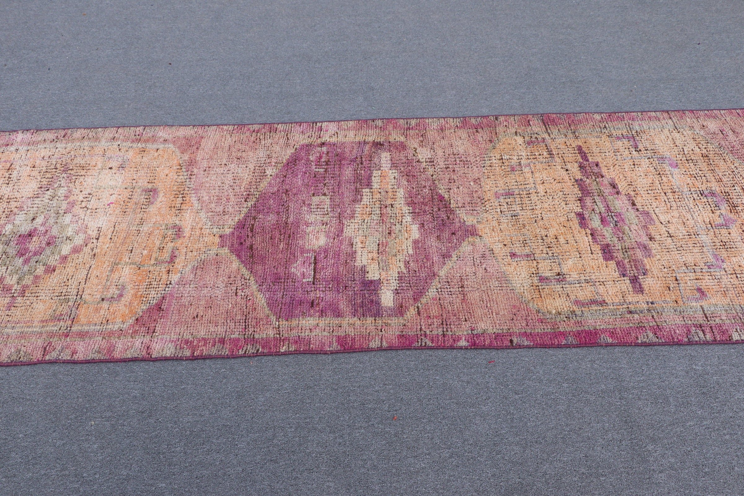 Pembe Oushak Halı, Vintage Halı, Mutfak Halıları, Merdiven Halısı, Koridor Halıları, Antika Halı, Türk Halısı, Oushak Halısı, 2,8x10,2 ft Yolluk Halısı