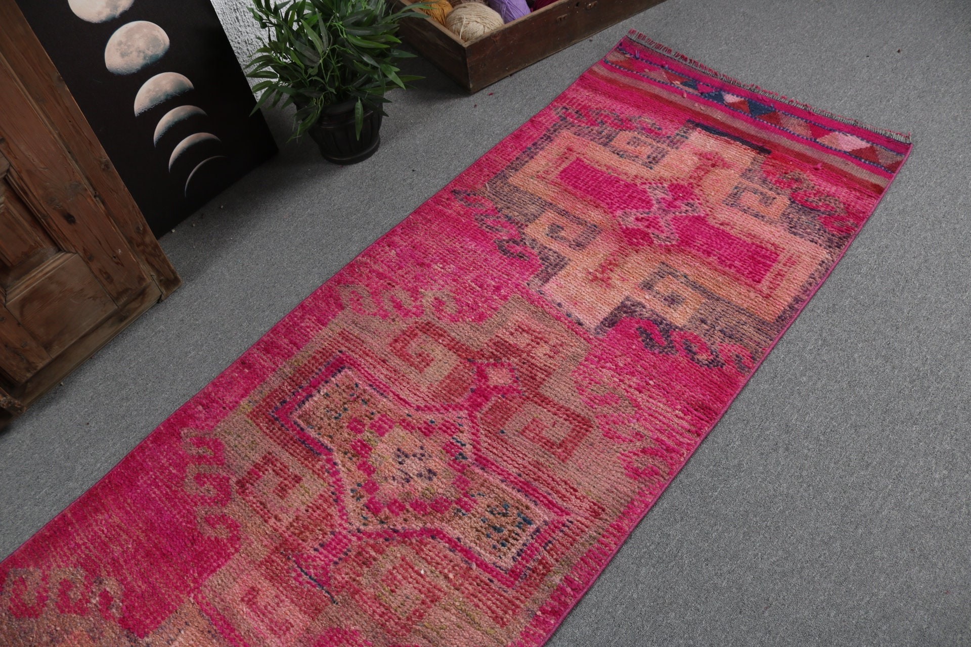 Organik Halı, Mutfak Halısı, Ev Dekor Halıları, Türk Halısı, 2.7x9.4 ft Runner Halısı, Merdiven Halısı, Pembe Ev Dekor Halısı, Vintage Halı