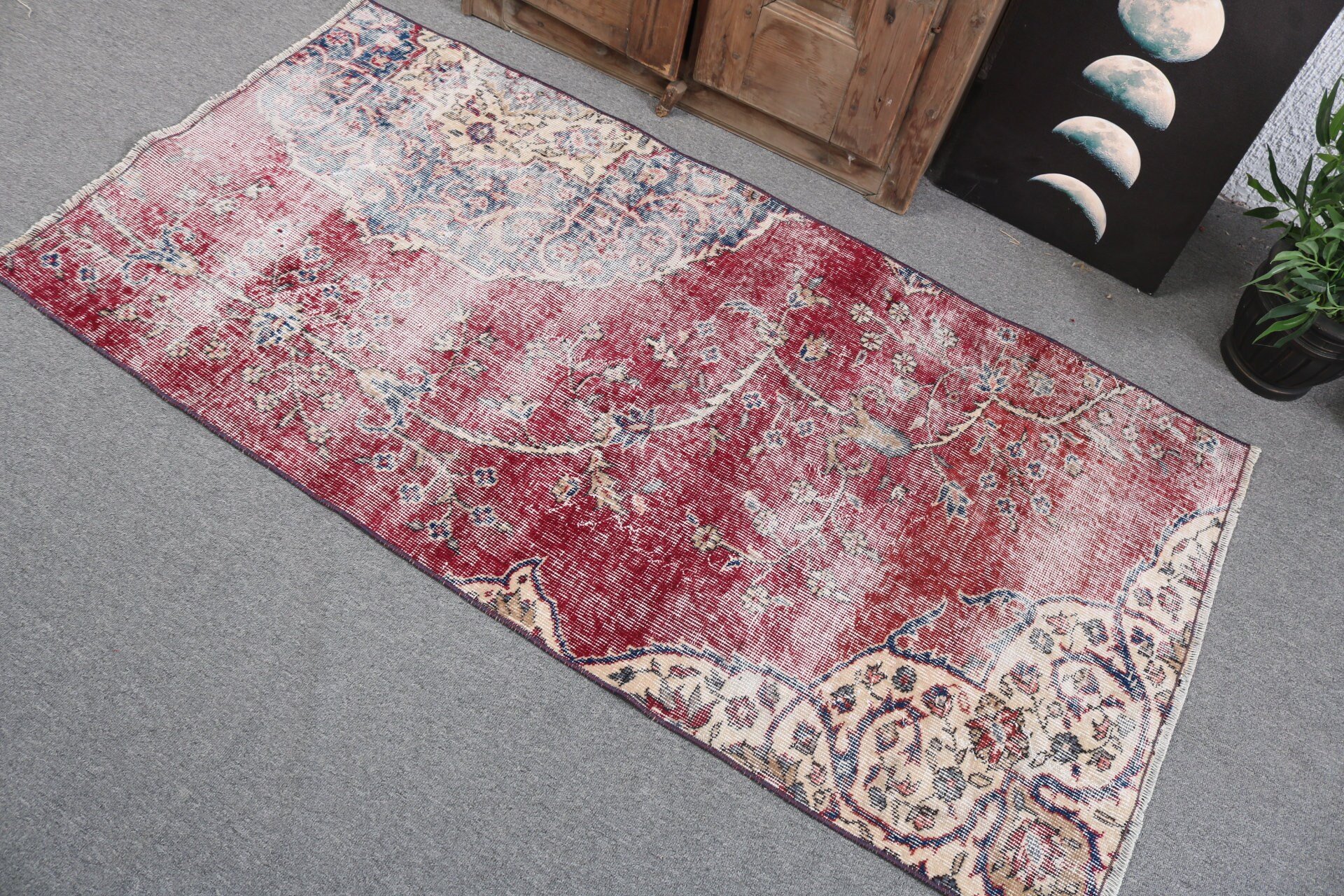 Kırmızı Mutfak Halısı, El Yapımı Halılar, Yer Halıları, Araba Paspas Halısı, 2.7x5.4 ft Küçük Halı, Vintage Halılar, El Dokuma Halılar, Türk Halısı, Kapı Paspas Halıları