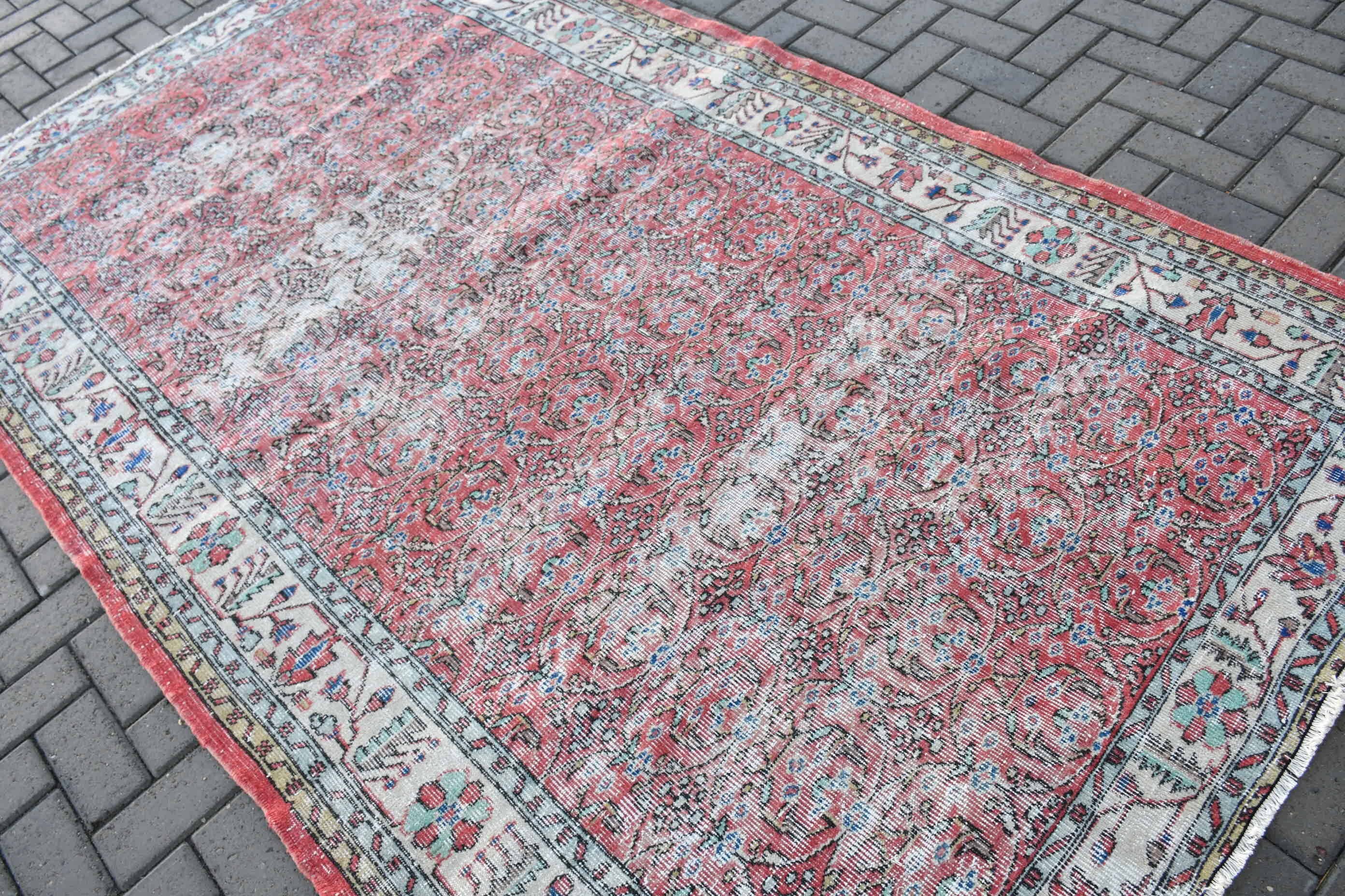 Antique Rug, Vintage Rugs, Oriental Rugs, 5.4x9.1 ft Large Rugs, Salon Rug, Turkish Rug, Bedroom Rug, Rugs for Dining Room, Red Wool Rug