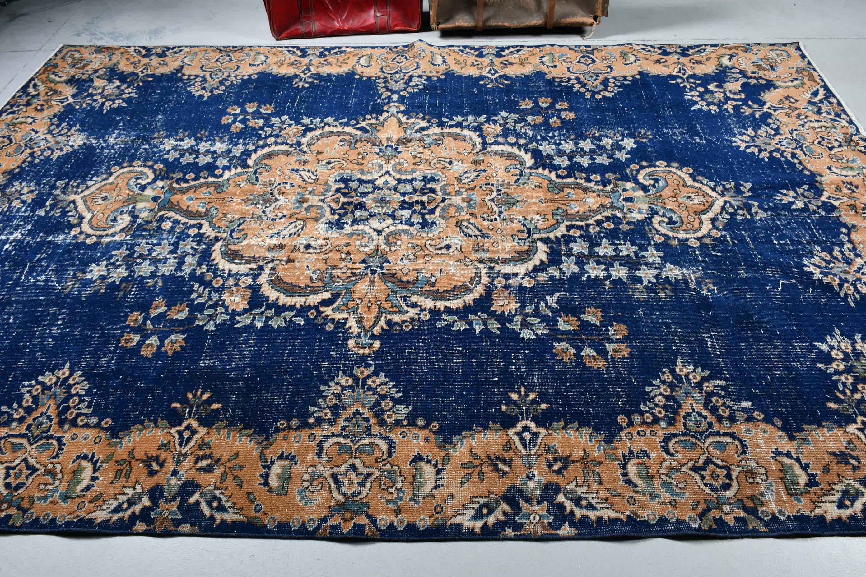 Turkish Rug, Office Rugs, Salon Rug, Anatolian Rug, Bedroom Rug, Blue Oriental Rugs, Moroccan Rugs, Vintage Rug, 6.8x10.2 ft Large Rug