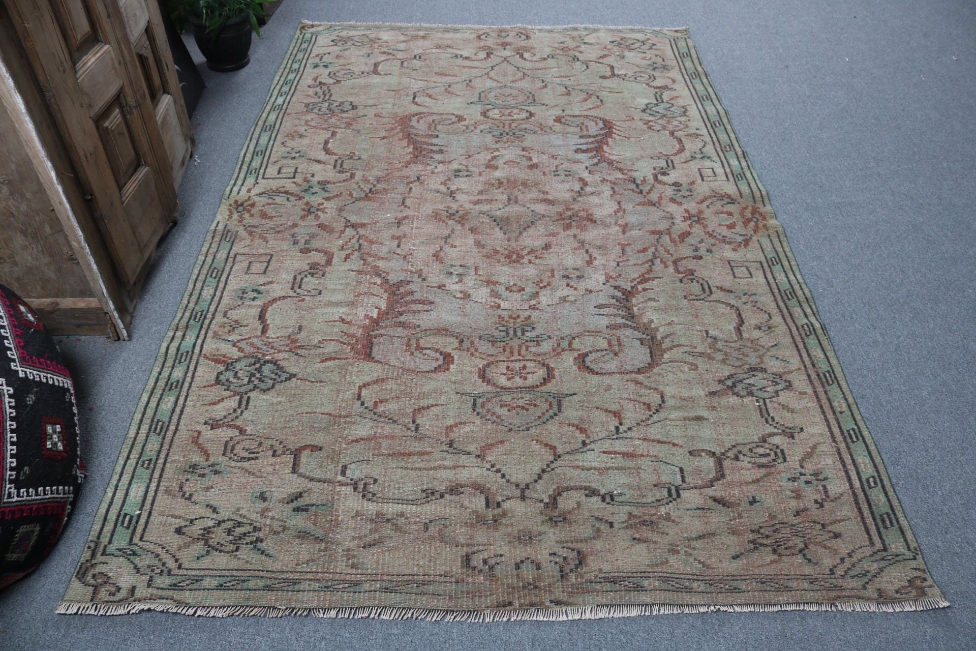 Yeşil Modern Halılar, Vintage Halı, Oryantal Halı, Türk Halıları, Salon Halıları, Sanatsal Halı, 5.3x8 ft Büyük Halılar, Modern Halılar, Büyük Vintage Halı