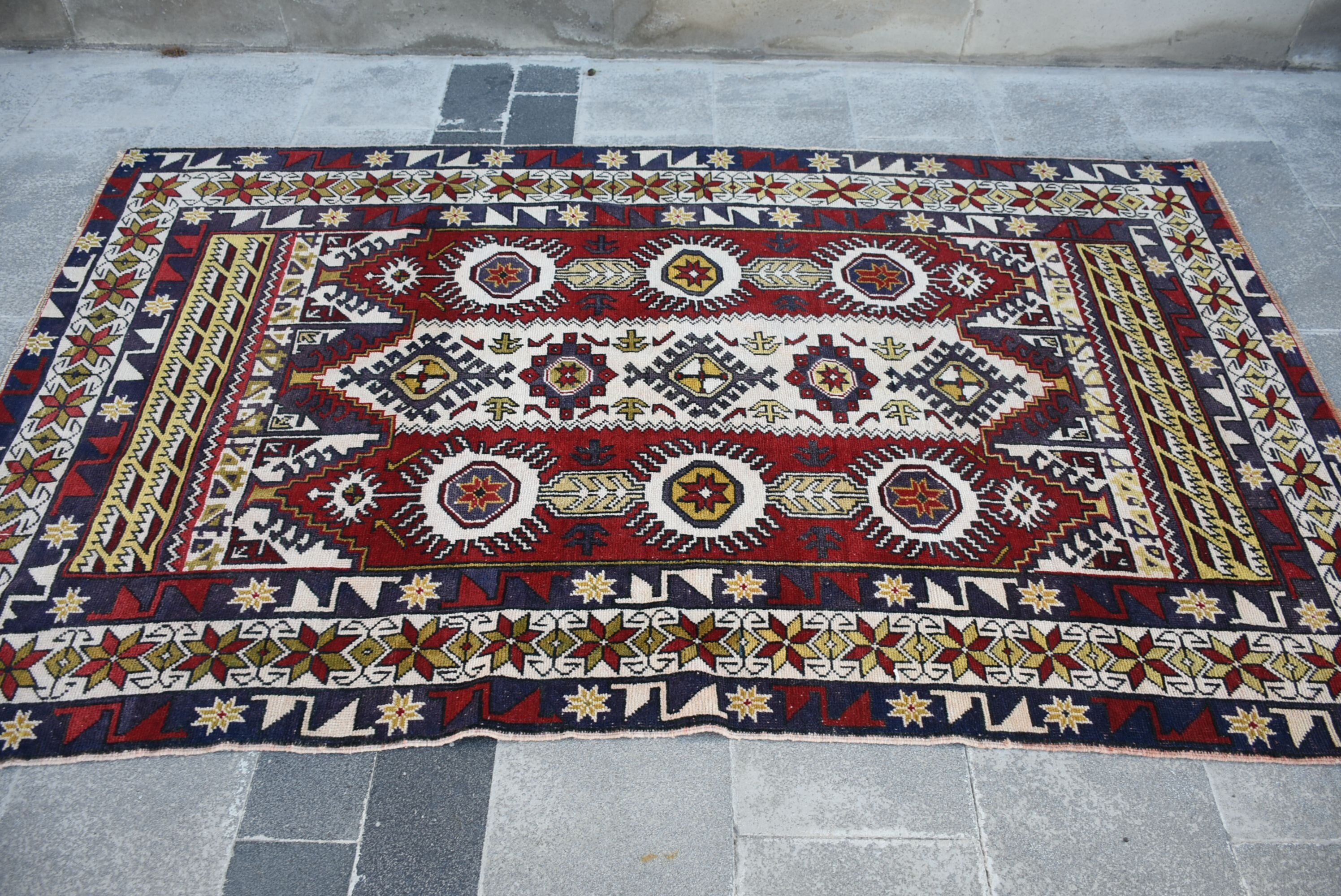 Red  4.4x7.3 ft Area Rug, Vintage Rug, Bedroom Rug, Moroccan Rug, Kitchen Rug, Turkish Rug, Vintage Decor Rugs