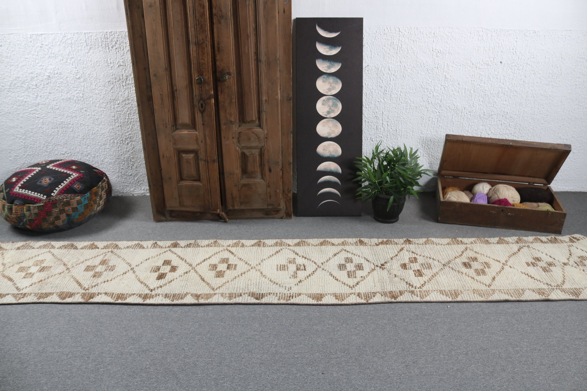 Beige Antique Rugs, Rugs for Stair, Kitchen Rug, Hallway Rugs, Vintage Rug, Luxury Rug, Turkish Rug, 2x11.5 ft Runner Rugs, Corridor Rug