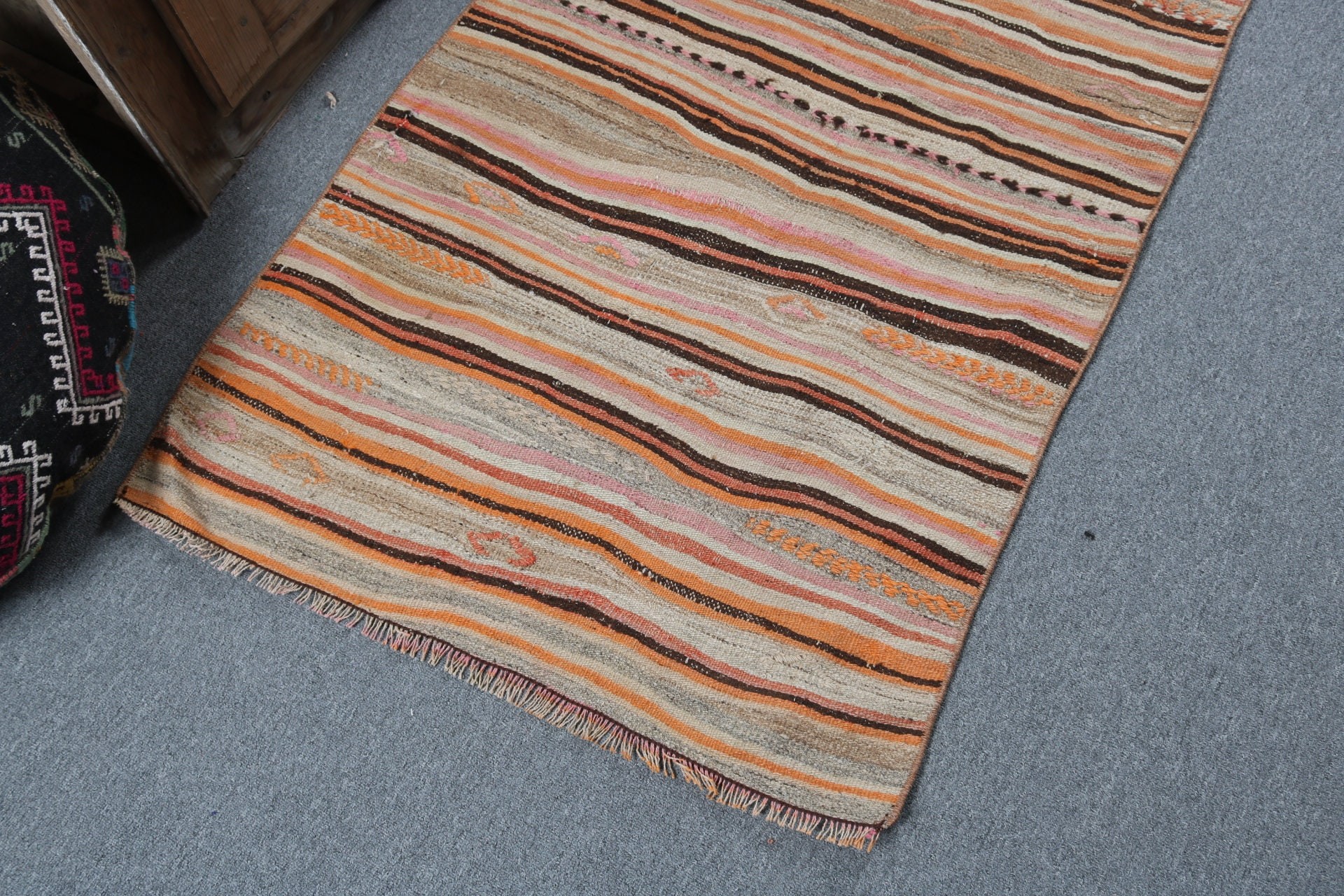 2.8x4.9 ft Küçük Halılar, Kilim, Yatak Odası Halıları, Türk Halısı, Geometrik Halı, Vintage Halı, Kahverengi Nötr Halı, Bildirim Halısı, Giriş Halıları