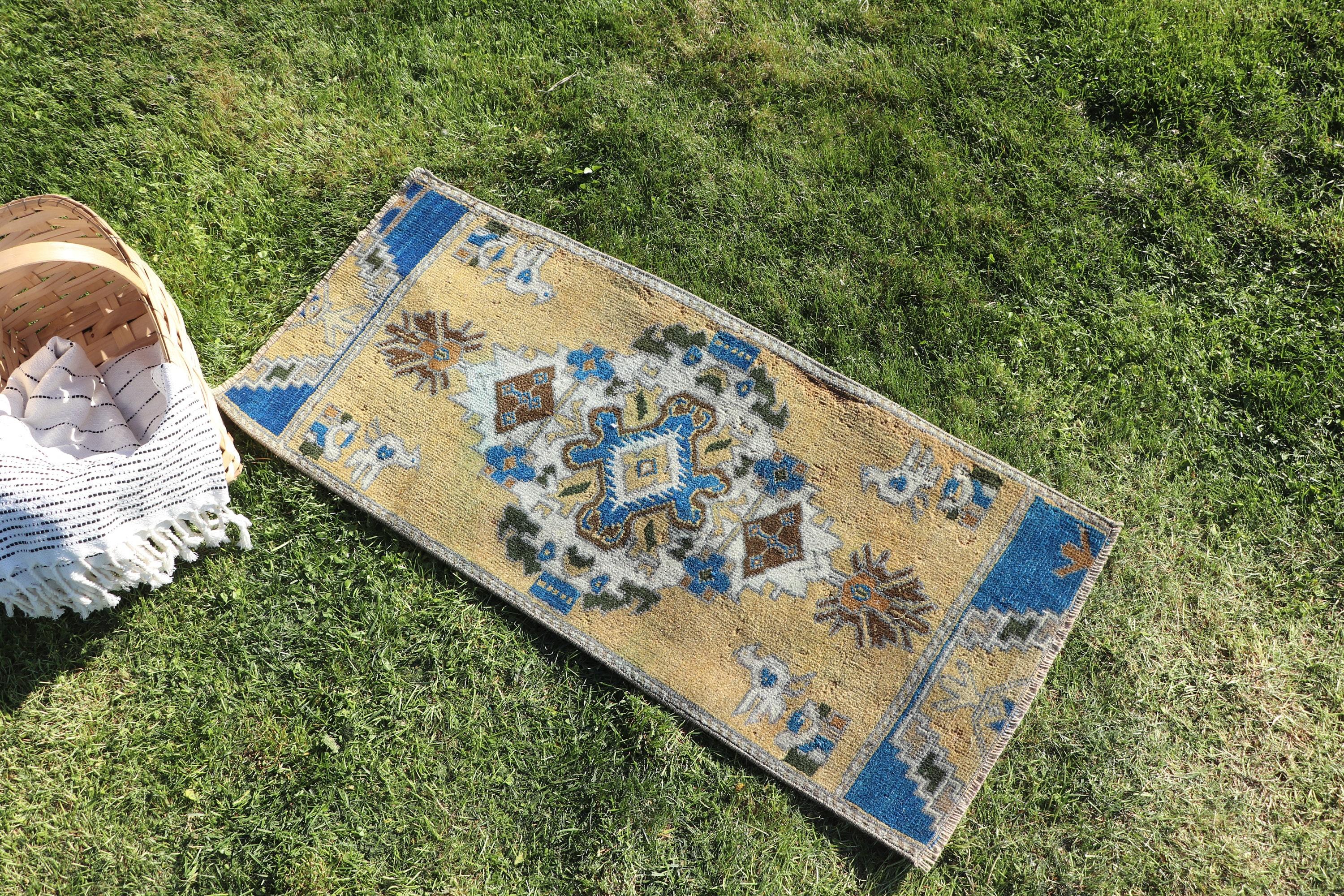 Statement Rugs, Door Mat Rugs, Vintage Rug, Home Decor Rug, Yellow  1.4x3.2 ft Small Rug, Entry Rugs, Turkish Rug, Modern Rug