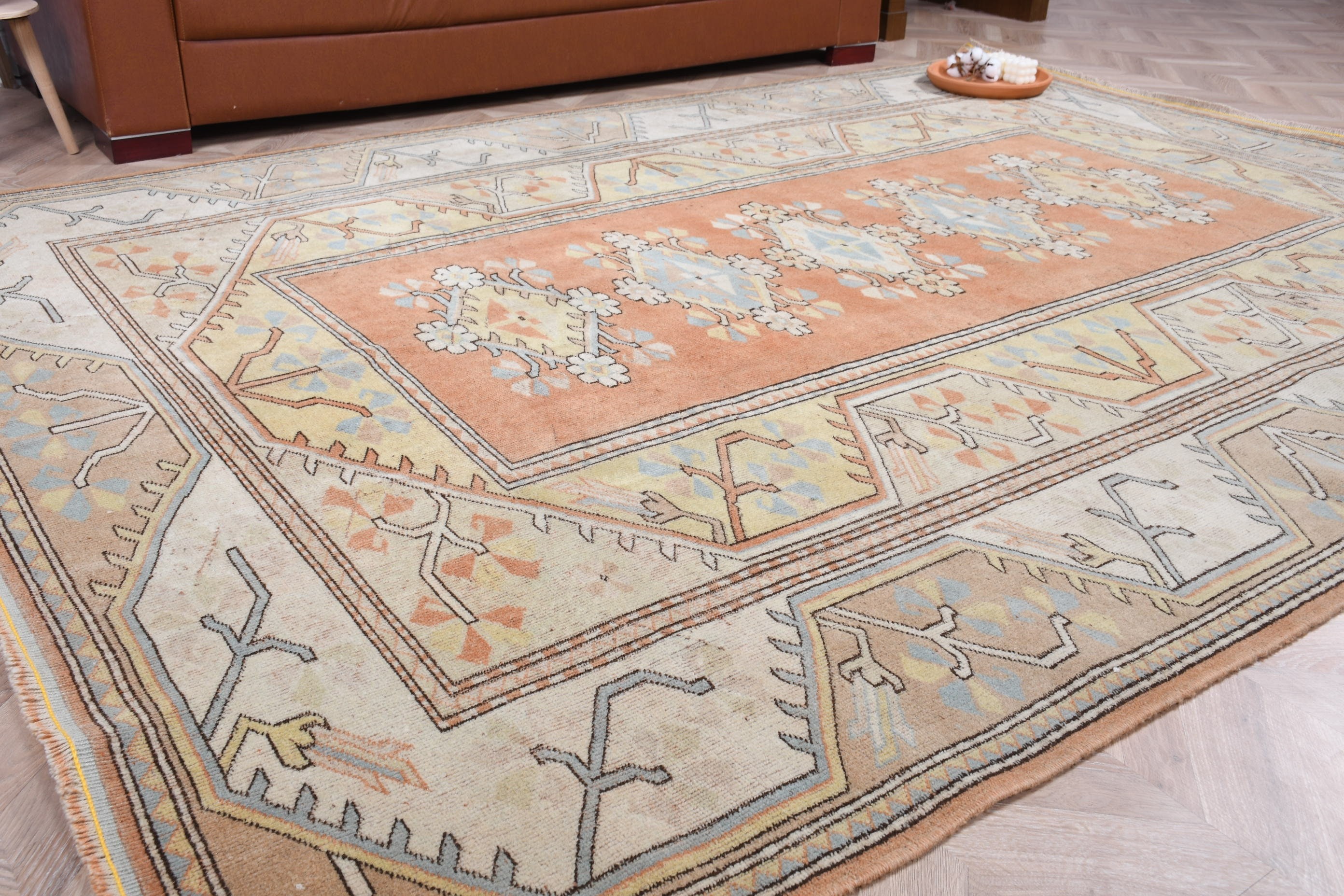 Vintage Rug, Orange Kitchen Rug, Turkish Rug, Living Room Rug, Cool Rug, 6.6x9 ft Large Rug, Outdoor Rug, Dining Room Rugs