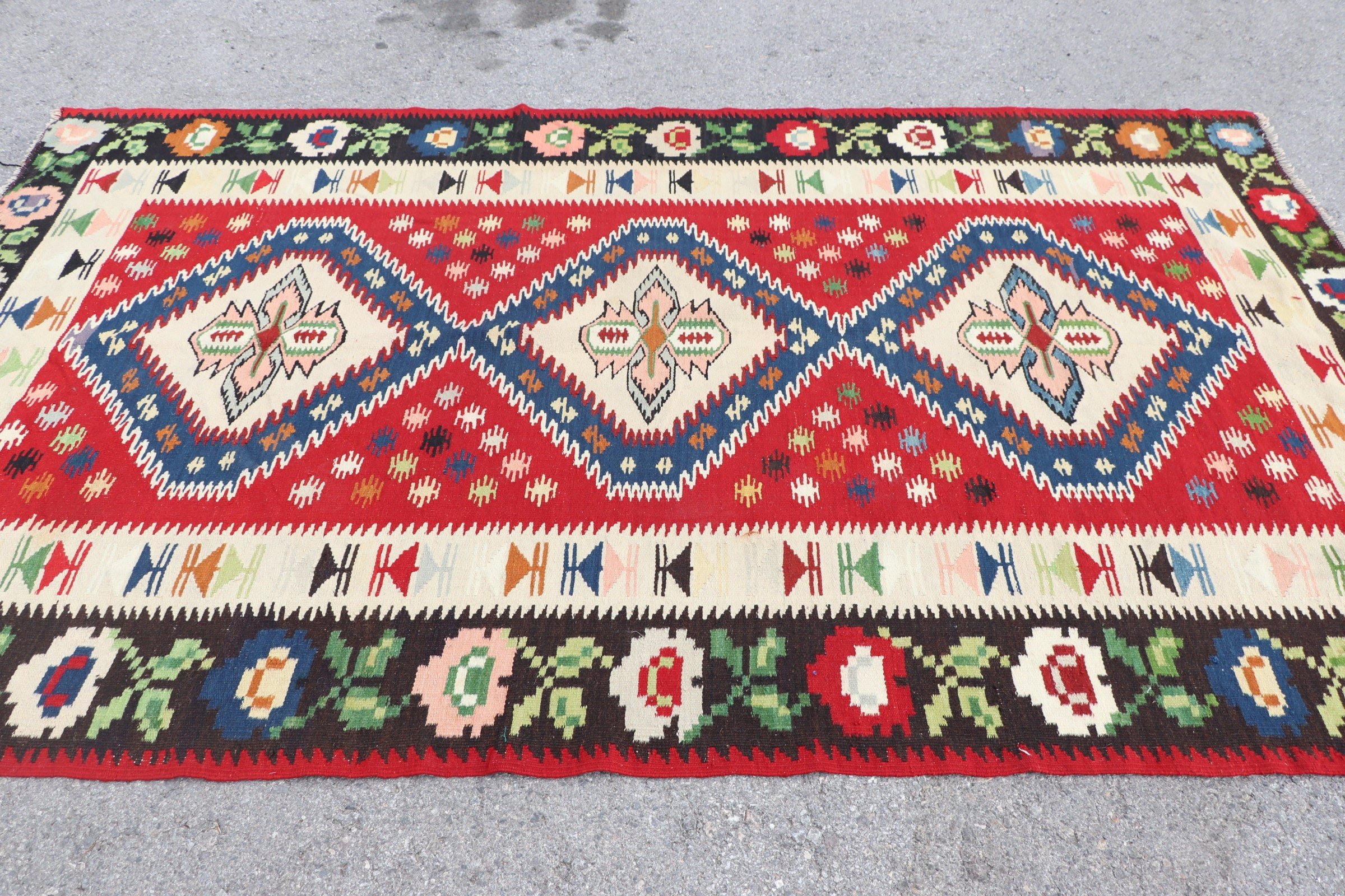 Yatak Odası Halıları, Vintage Halı, Eski Halı, 5.2x8.7 ft Büyük Halı, Yatak Odası Halısı, Oturma Odası Halısı, Kilim, Kırmızı Oushak Halıları, Oushak Halısı, Türk Halısı