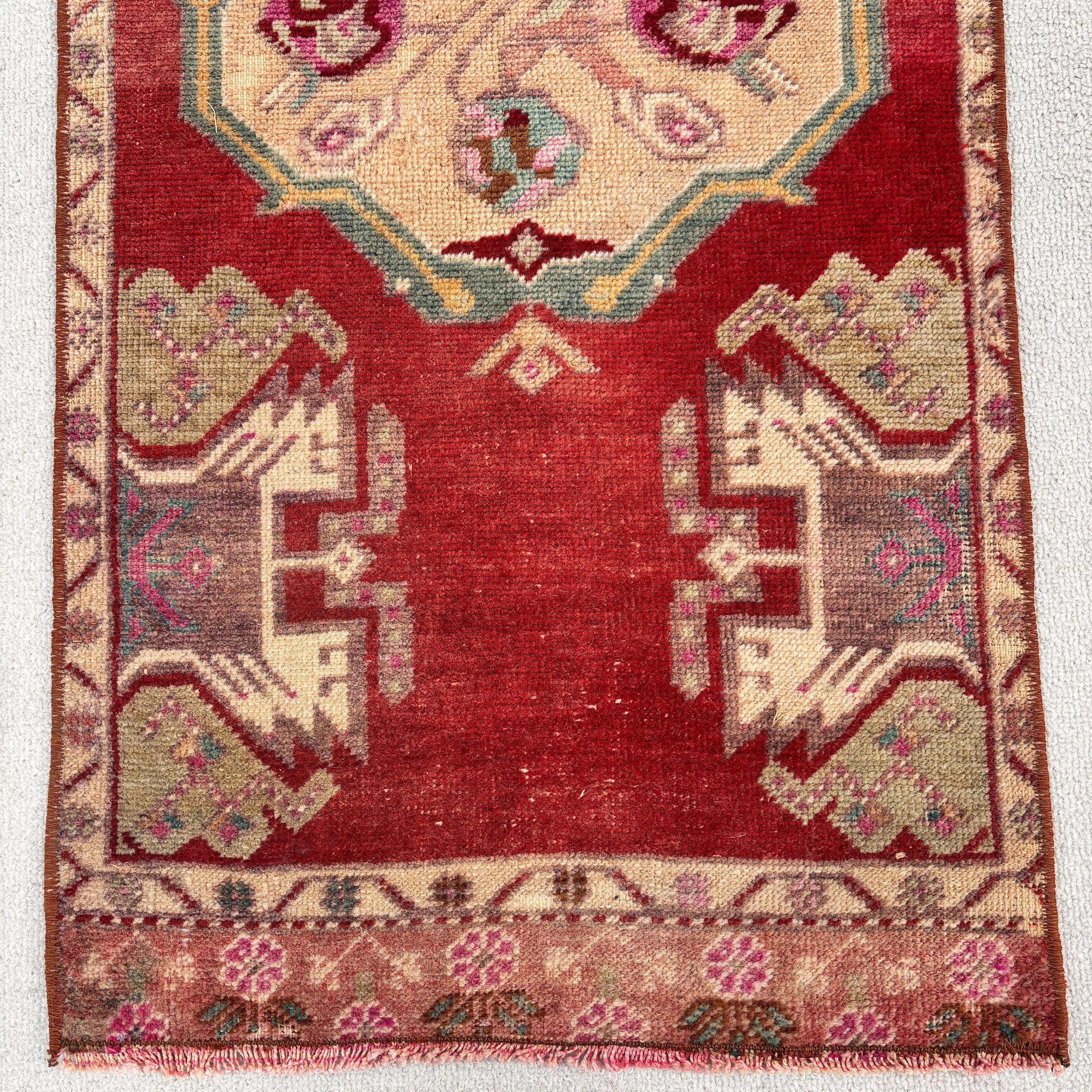 Neutral Rug, Red Bedroom Rug, Wall Hanging Rugs, Small Area Rug, Tribal Rugs, Oushak Rug, Vintage Rugs, 1.7x3.7 ft Small Rug, Turkish Rugs