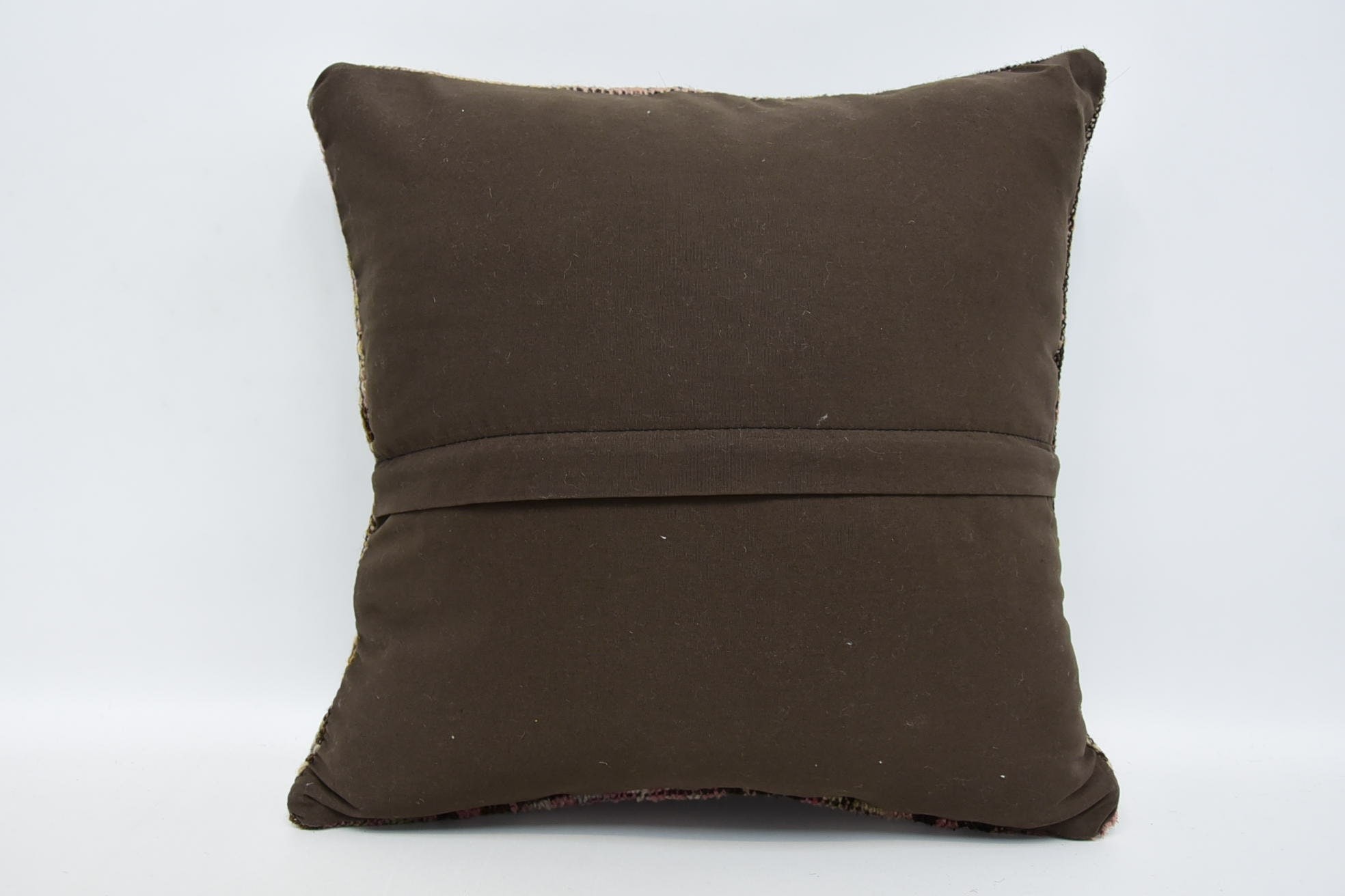 16"x16" Brown Cushion Case, Turkish Pillow, Kilim Pillow, Square Throw Pillow Cover, Boho Pillow Sham Cover, Patio Cushion Cover