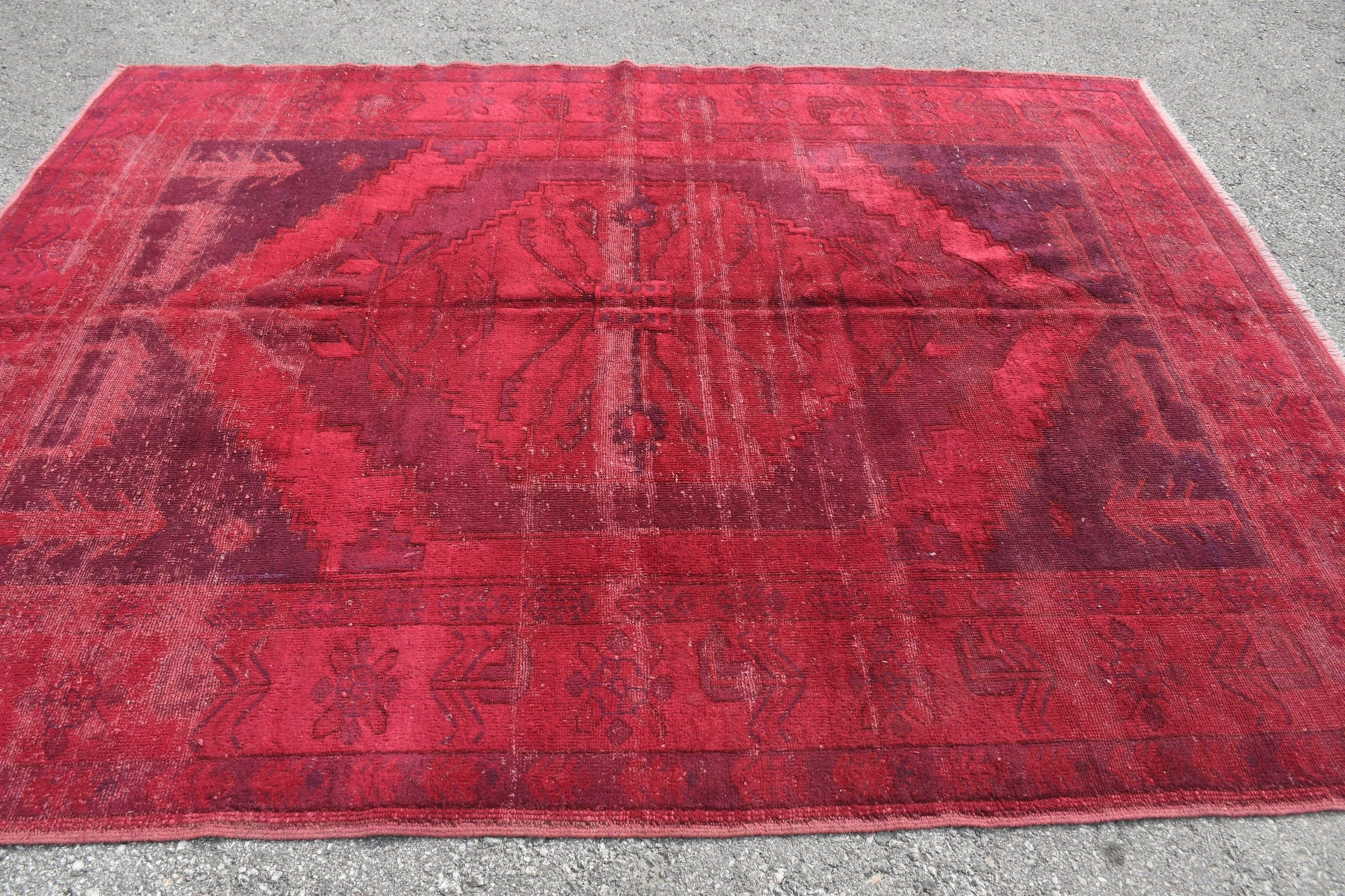 Antique Rugs, Floor Rug, Vintage Decor Rug, Salon Rug, 6.9x9.2 ft Large Rug, Living Room Rug, Vintage Rug, Red Antique Rugs, Turkish Rug