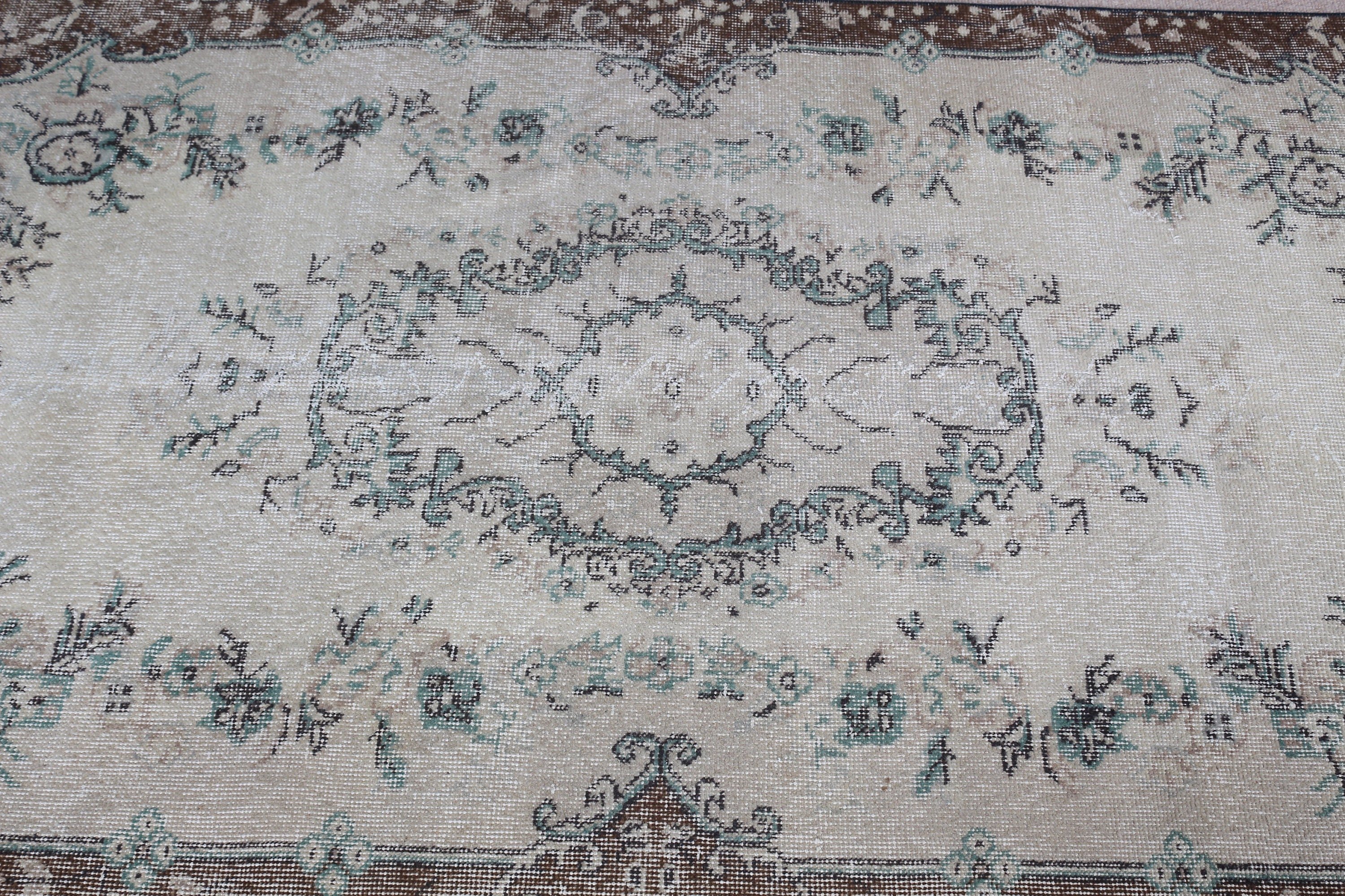 Mutfak Halısı, Oushak Halısı, Oturma Odası Halısı, Türk Halısı, Sessiz Halı, 3,7x6,5 ft Alan Halısı, Bej Anadolu Halısı, Vintage Halılar, Fas Halıları