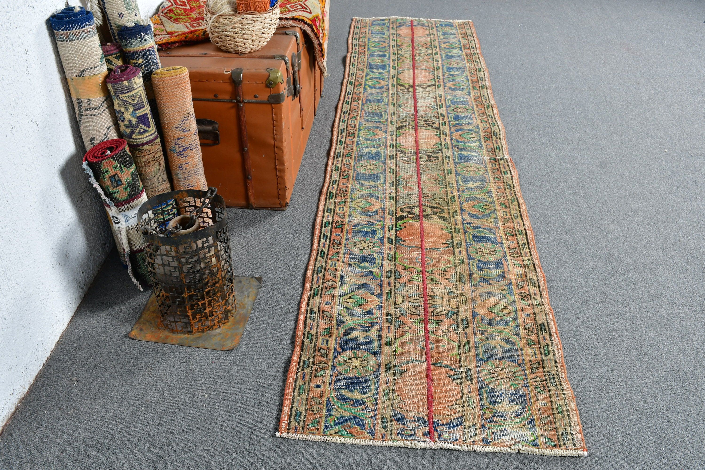 2.2x9.2 ft Runner Halı, Otantik Halı, Vintage Halılar, Koridor Halıları, Fas Halısı, Merdiven Halıları, Kahverengi Anadolu Halısı, Yer Halıları, Türk Halıları