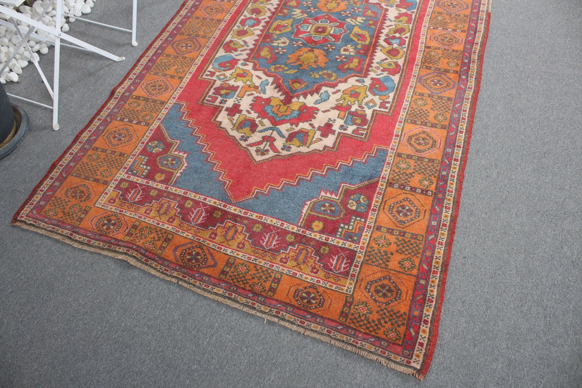 Oryantal Halı, Yemek Odası Halıları, Türk Halısı, Yatak Odası Halısı, 4.3x8 ft Alan Halıları, Vintage Halı, Turuncu Oushak Halısı, Yer Halısı