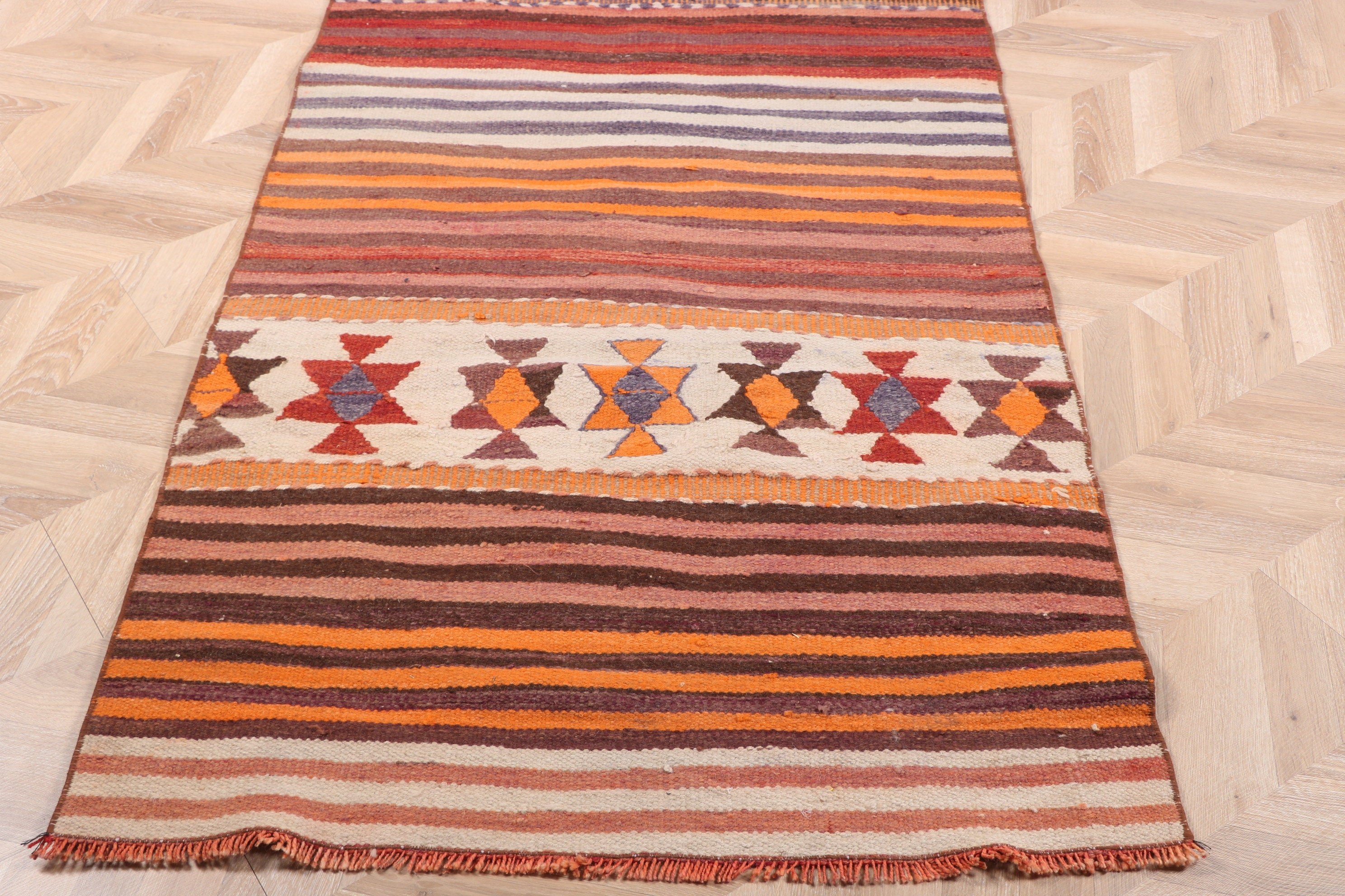 Uzun Koşucu için Halılar, Türk Halısı, 3,2x12,5 ft Runner Halısı, Vintage Runner Halıları, Turuncu Boho Halısı, Vintage Halı, Oushak Halısı, Yer Halıları