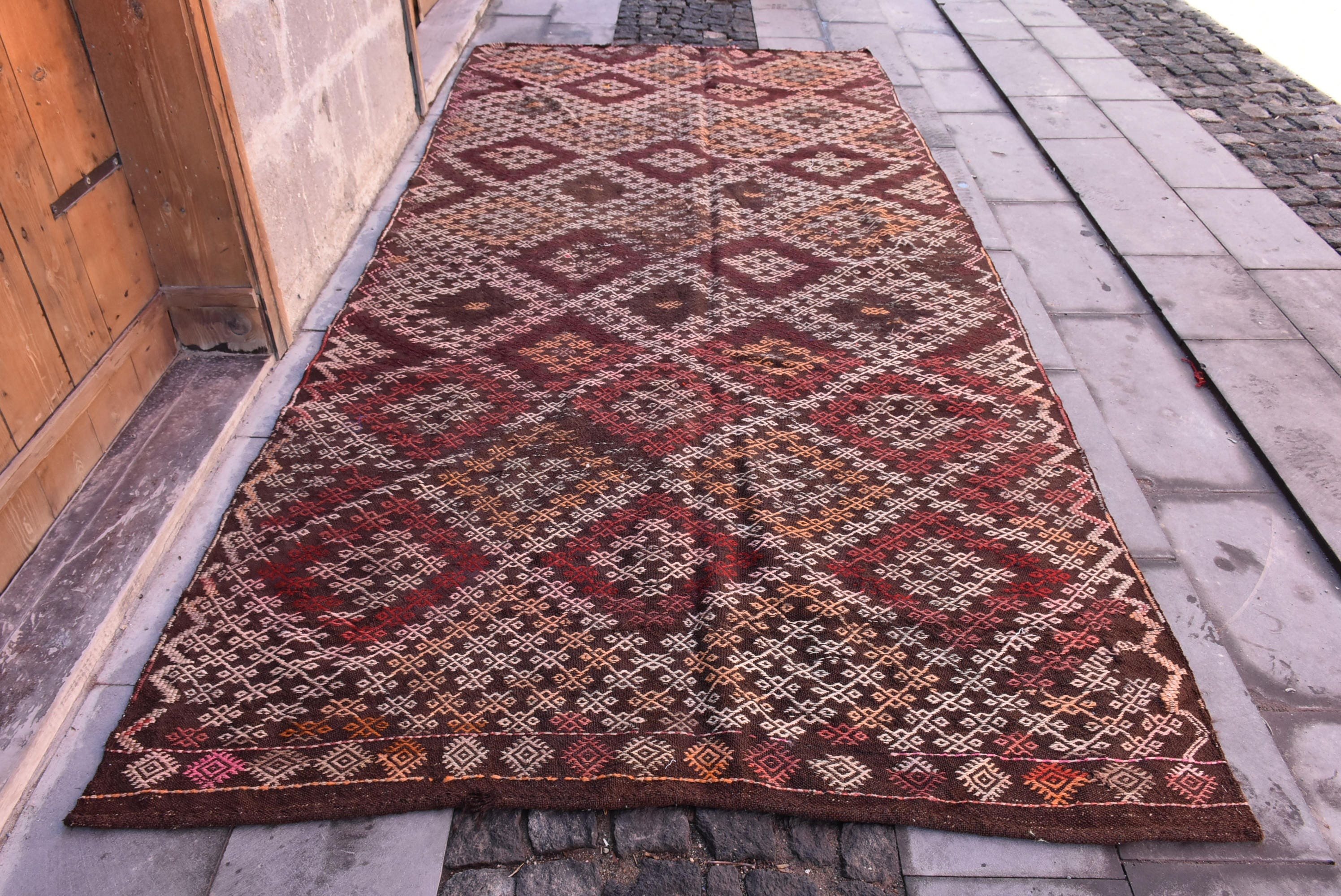 Oturma Odası Halısı, Vintage Halılar, Oryantal Halı, Kilim, Kahverengi Zemin Halısı, 5.5x11.7 ft Büyük Halı, Türk Halıları, Yatak Odası Halısı