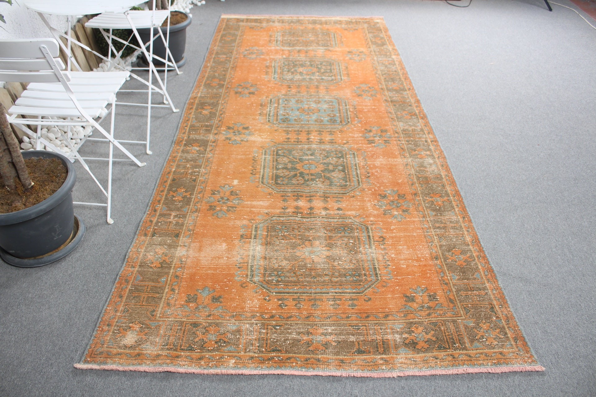 Ev Dekor Halısı, Kabile Halısı, Türk Halısı, 4.7x10.9 ft Büyük Halı, Yatak Odası Halısı, Vintage Halı, Anadolu Halısı, Yemek Odası Halısı, Turuncu Havalı Halılar