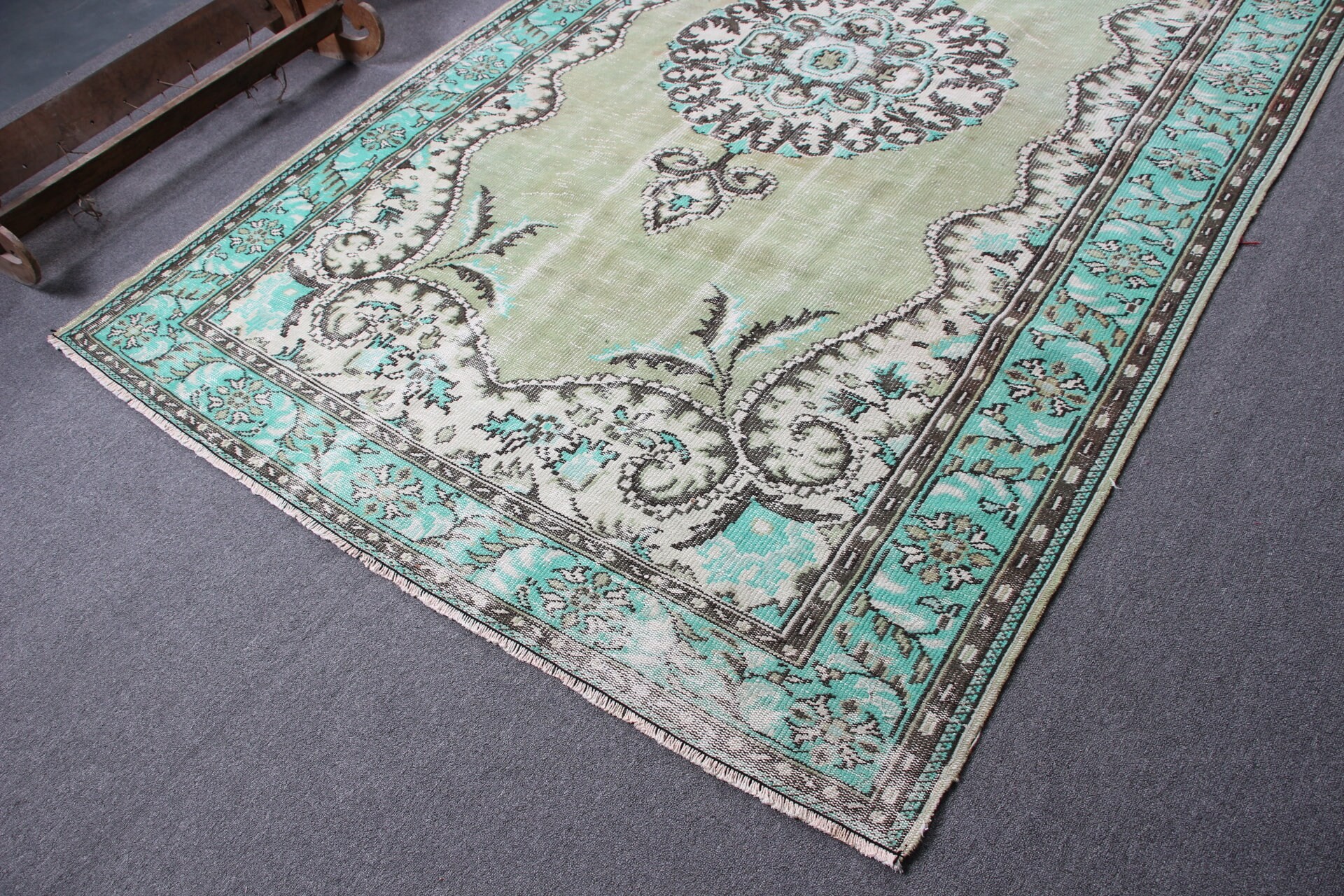 Moroccan Rug, Green Floor Rug, Dining Room Rug, Salon Rugs, Pastel Rugs, Turkish Rugs, 6.2x9.7 ft Large Rug, Vintage Rug, Oushak Rug