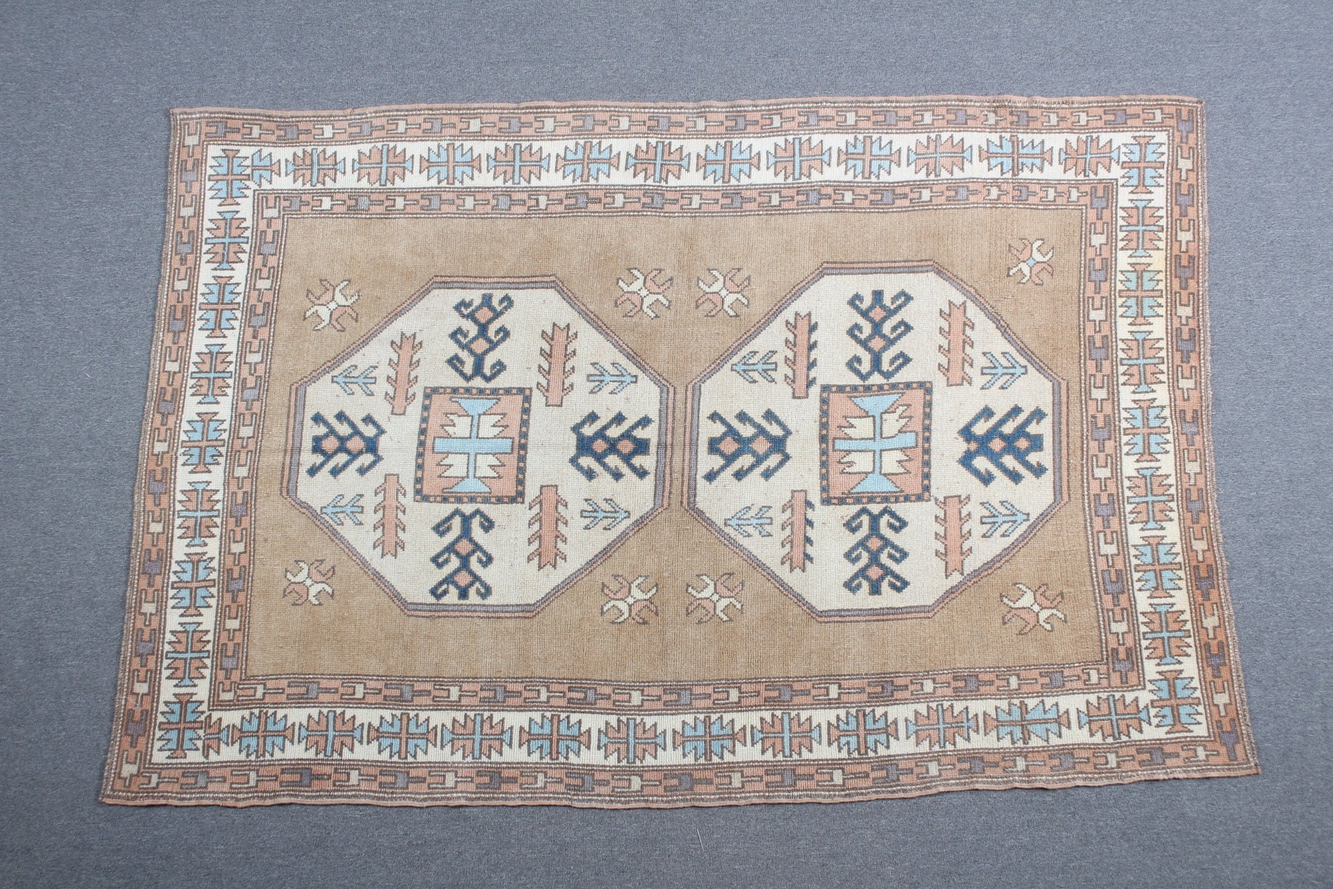 Moroccan Rugs, Turkish Rug, Vintage Rug, Vintage Decor Rug, Bedroom Rug, Kitchen Rug, Beige  5x7.4 ft Area Rug, Oriental Rug