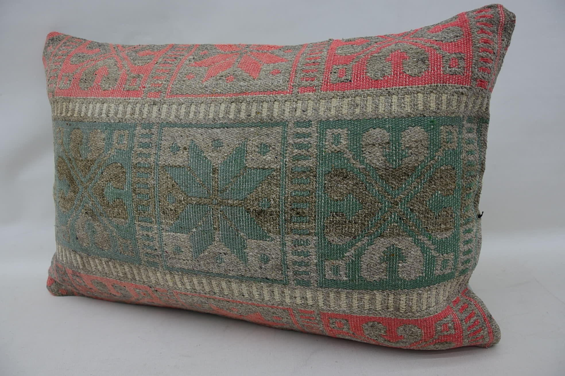 Southwestern Pillow, Turkish Kilim Pillow, Bed Pillow Sham, Gift Pillow, Throw Kilim Pillow, 16"x24" Green Cushion Cover