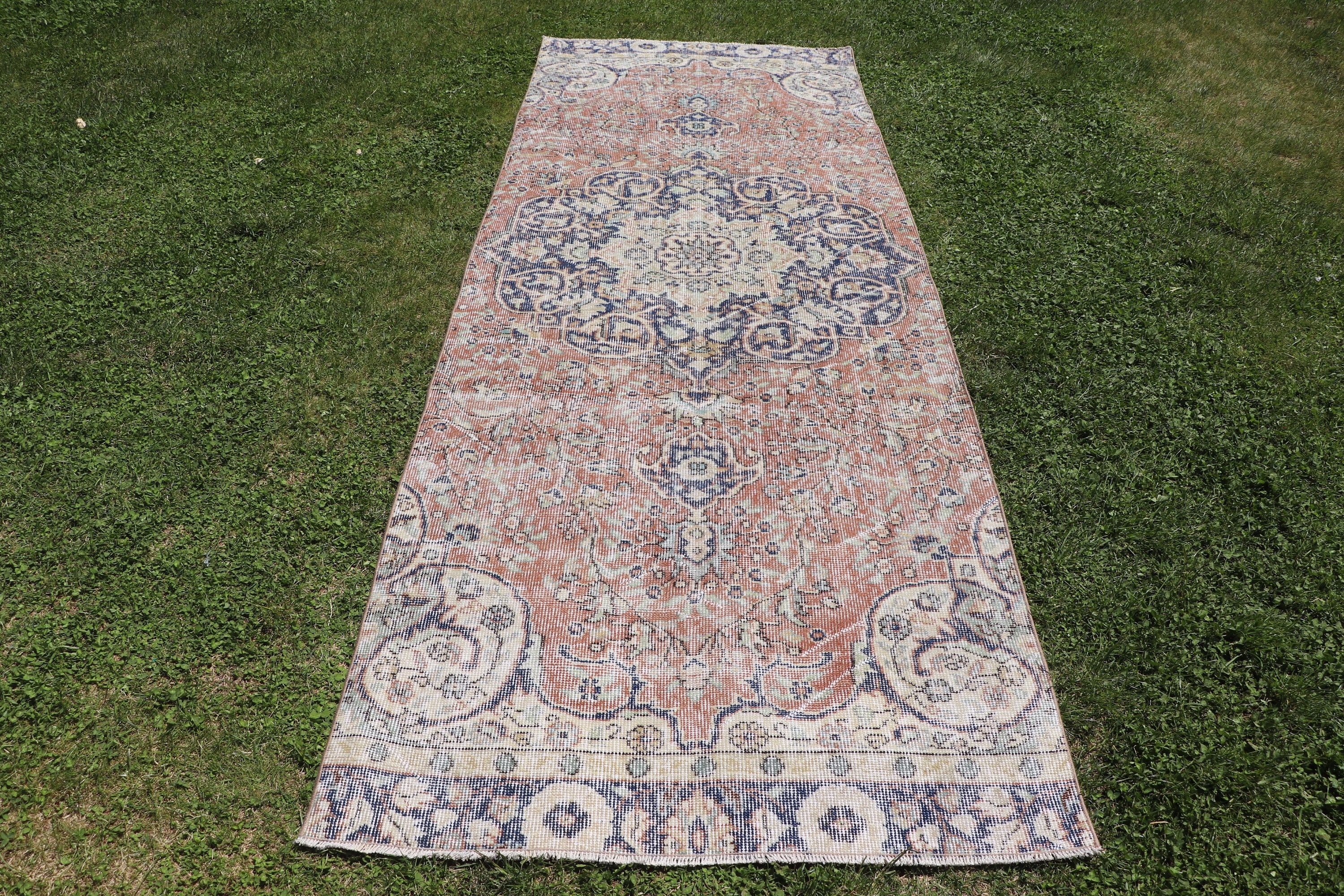 Turuncu Ev Dekor Halısı, 3.4x9.5 ft Runner Halıları, Vintage Halılar, Fas Halıları, Türk Halısı, Merdiven Halıları, Boho Halıları, Koridor Halıları