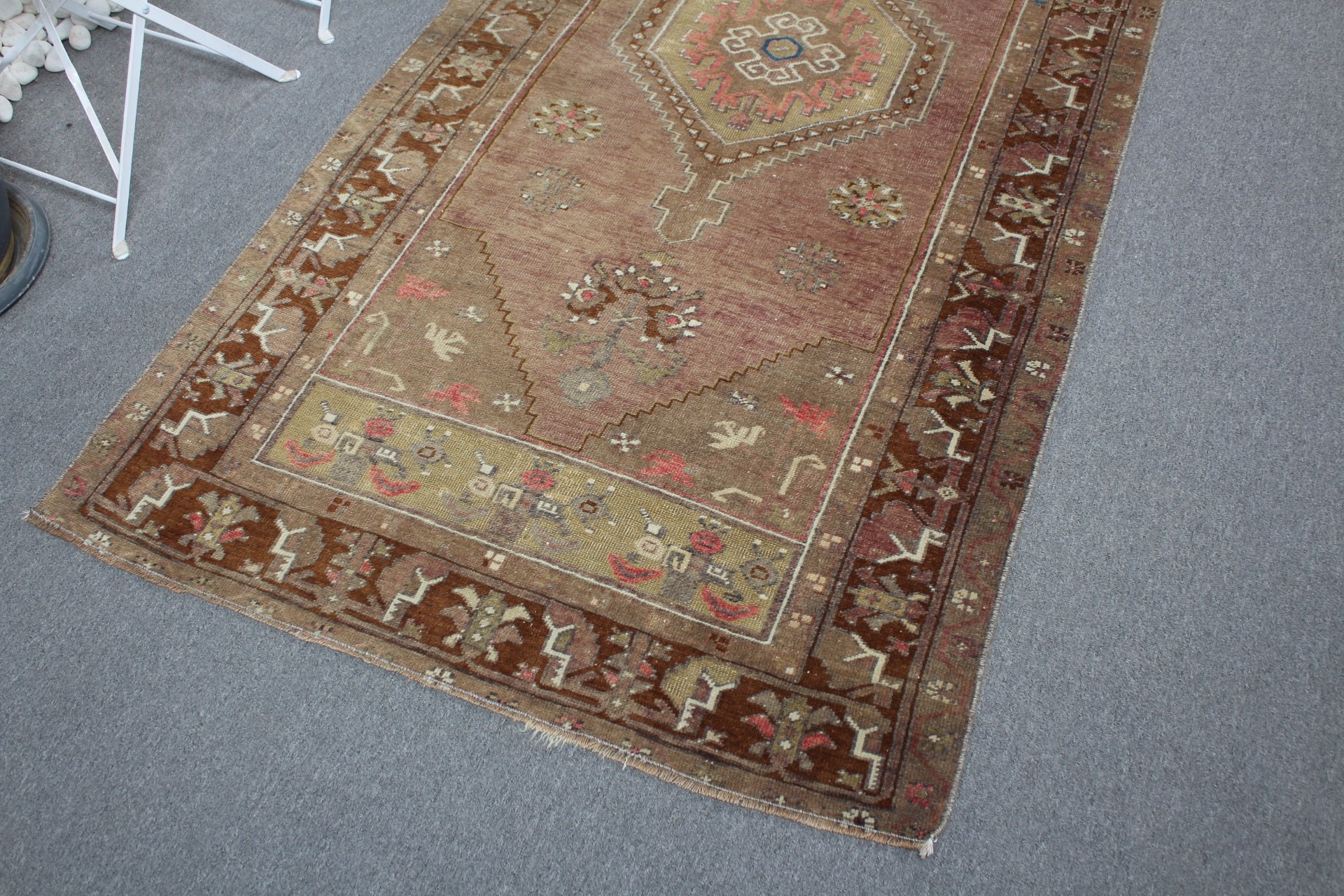 Eclectic Rug, Cool Rugs, Nursery Rug, Turkish Rug, Brown Wool Rug, Vintage Rugs, Anatolian Rug, 3.7x7.4 ft Area Rugs, Rugs for Dining Room