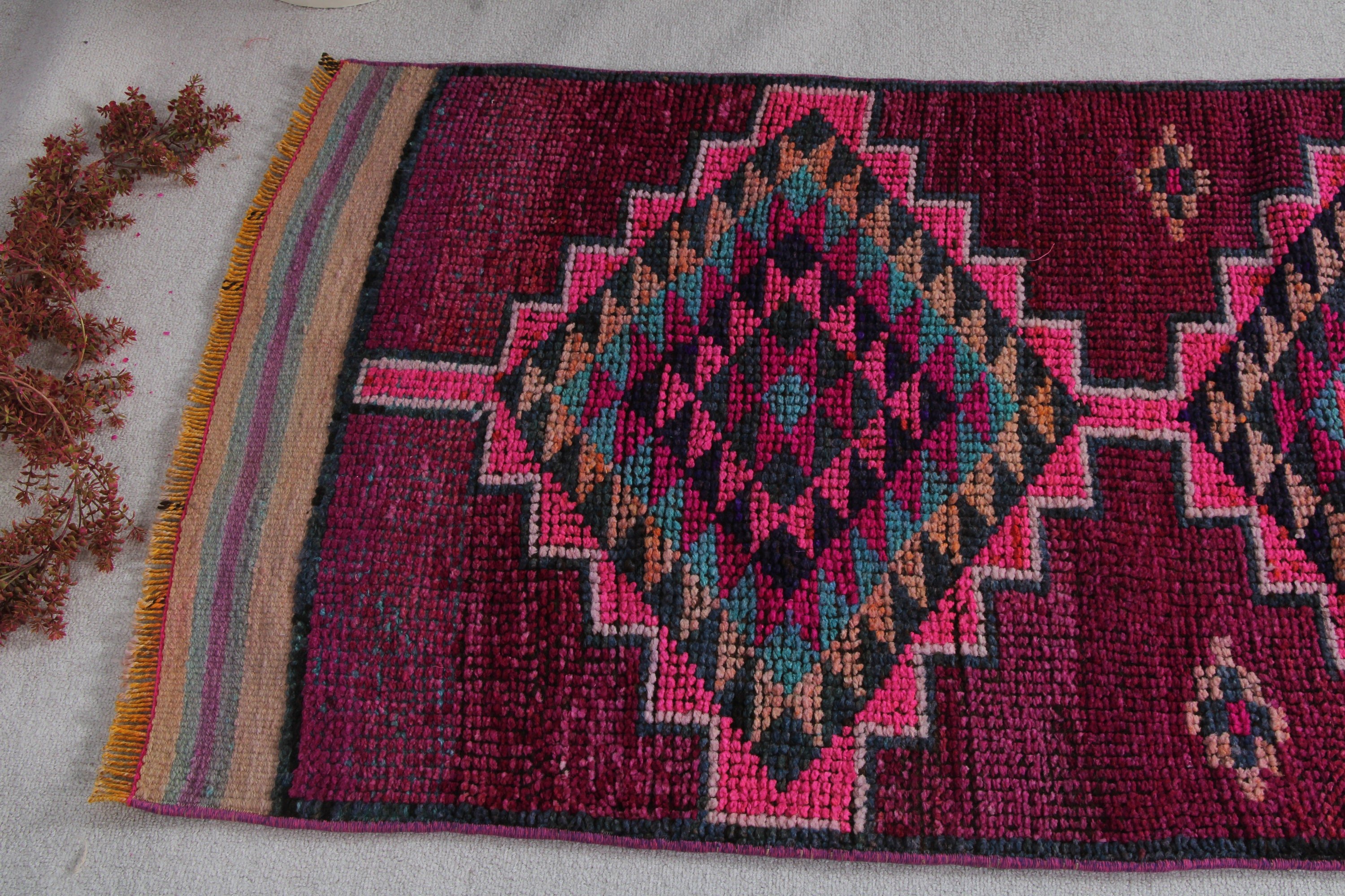 Beni Ourain Runner Halı, 2.9x13.3 ft Runner Halı, Modern Halı, Vintage Halılar, Merdiven Halıları, Mor Yatak Odası Halısı, Türk Halısı, Mutfak Halısı