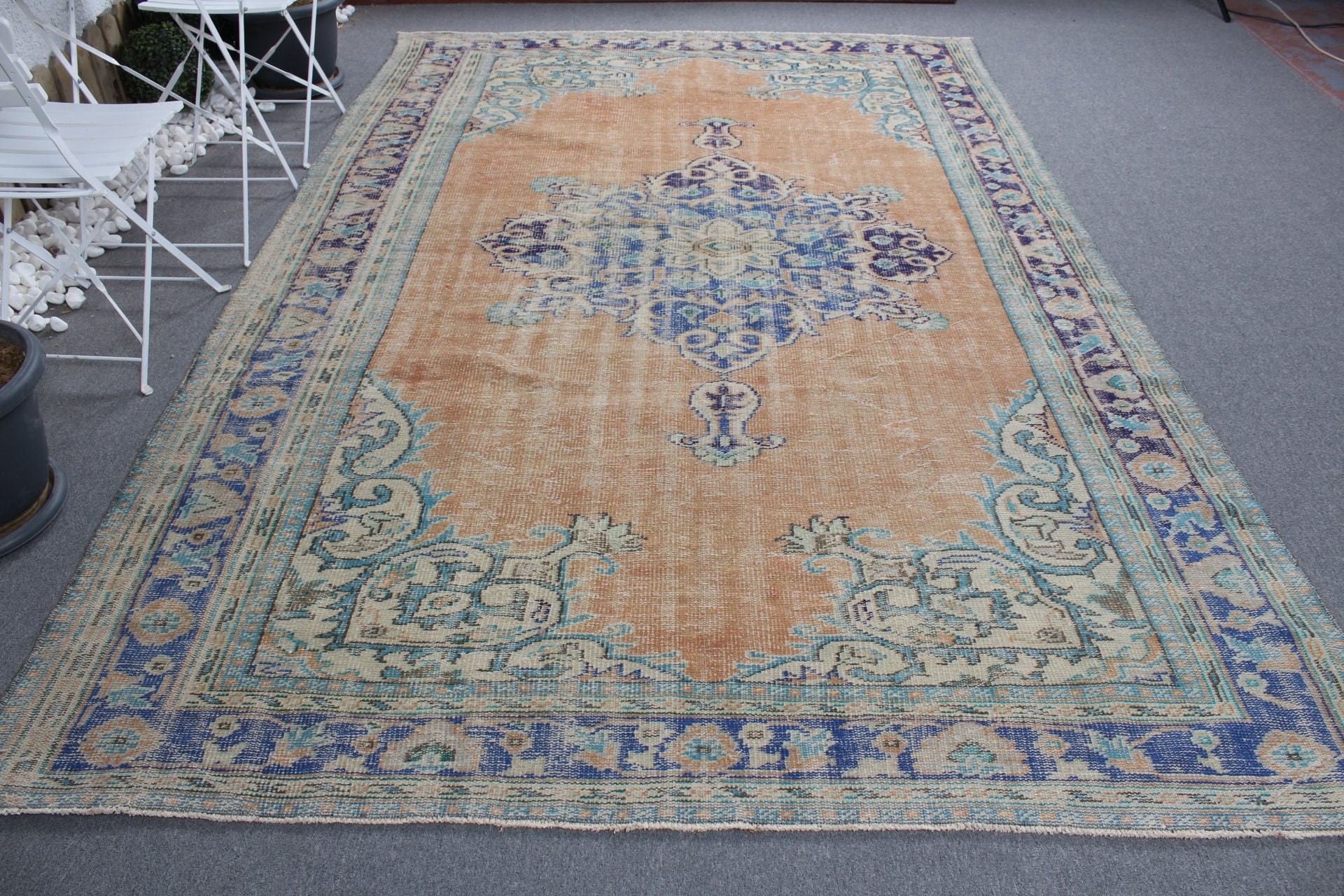 Saloon Rugs, 7.1x10.8 ft Oversize Rug, Floor Rugs, Orange Cool Rugs, Turkish Rug, Vintage Rug, Moroccan Rugs, Dining Room Rugs, Natural Rug