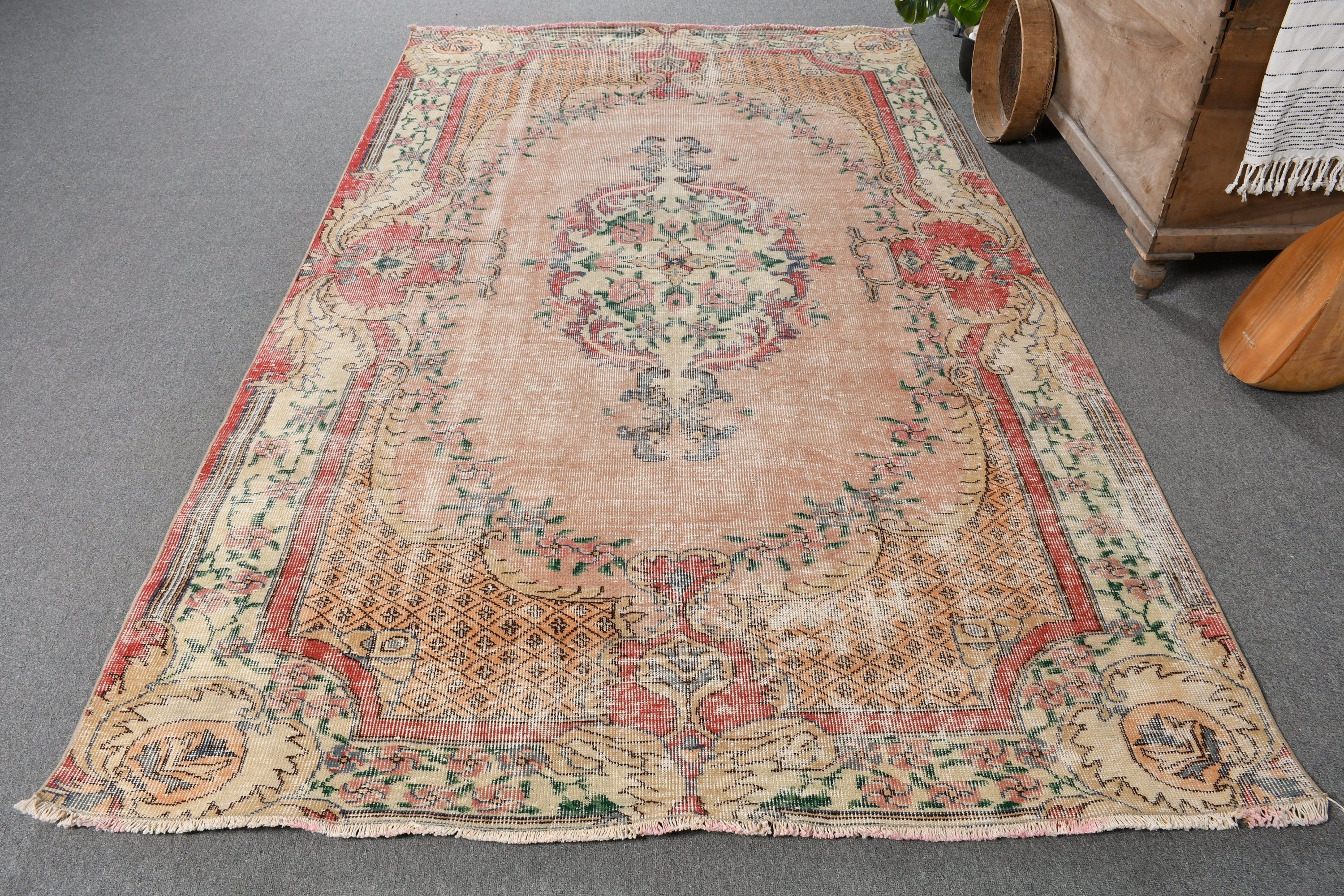 Yemek Odası Halısı, Türk Halısı, 5.5x9.1 ft Büyük Halı, Antika Halı, Pembe Oushak Halısı, Vintage Halılar, Fas Halısı, Dekoratif Halı, Salon Halısı