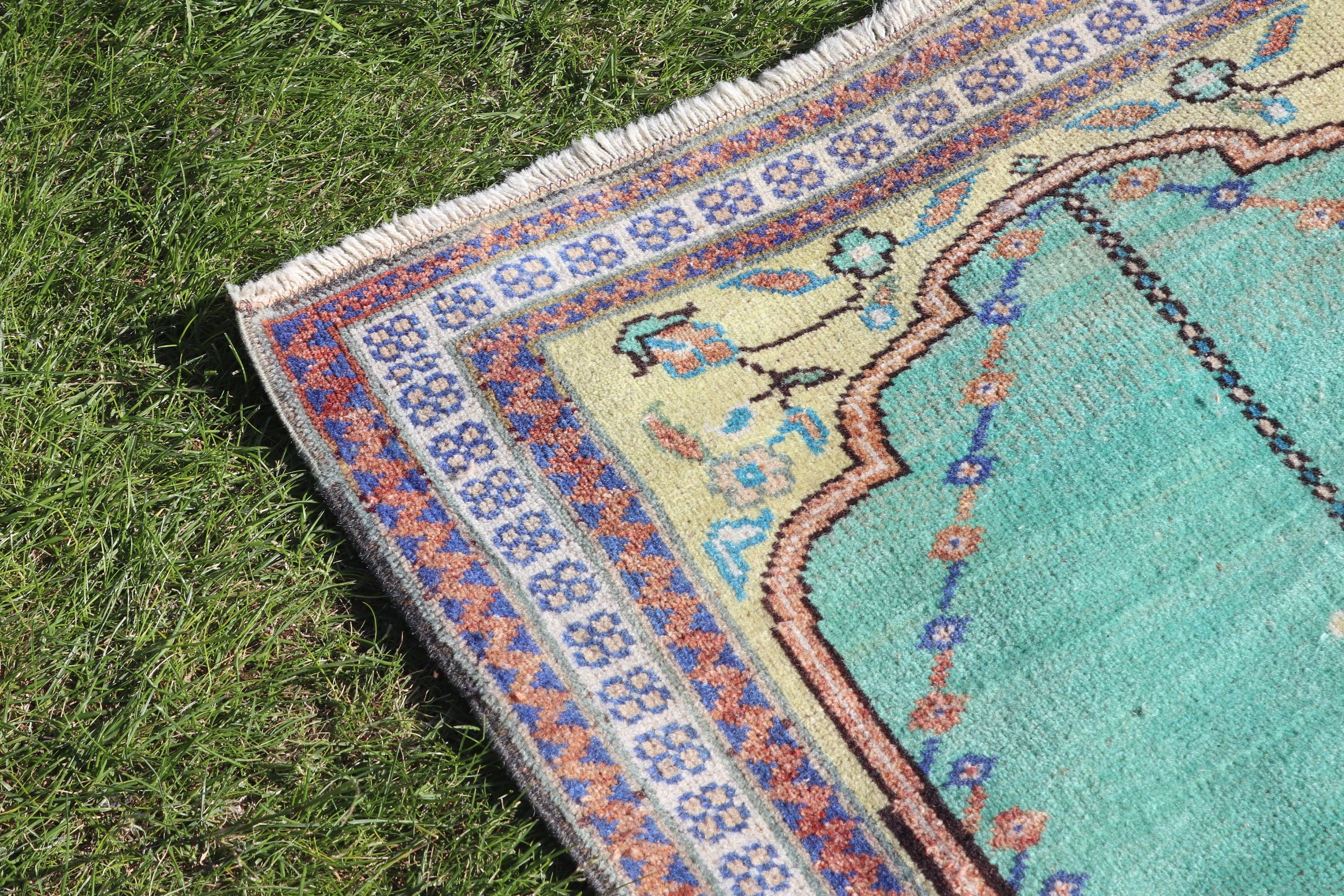 Rugs for Bath, Kitchen Rug, Home Decor Rugs, Turkish Rug, Small Boho Rug, 2.4x3.7 ft Small Rug, Green Cool Rug, Vintage Rug