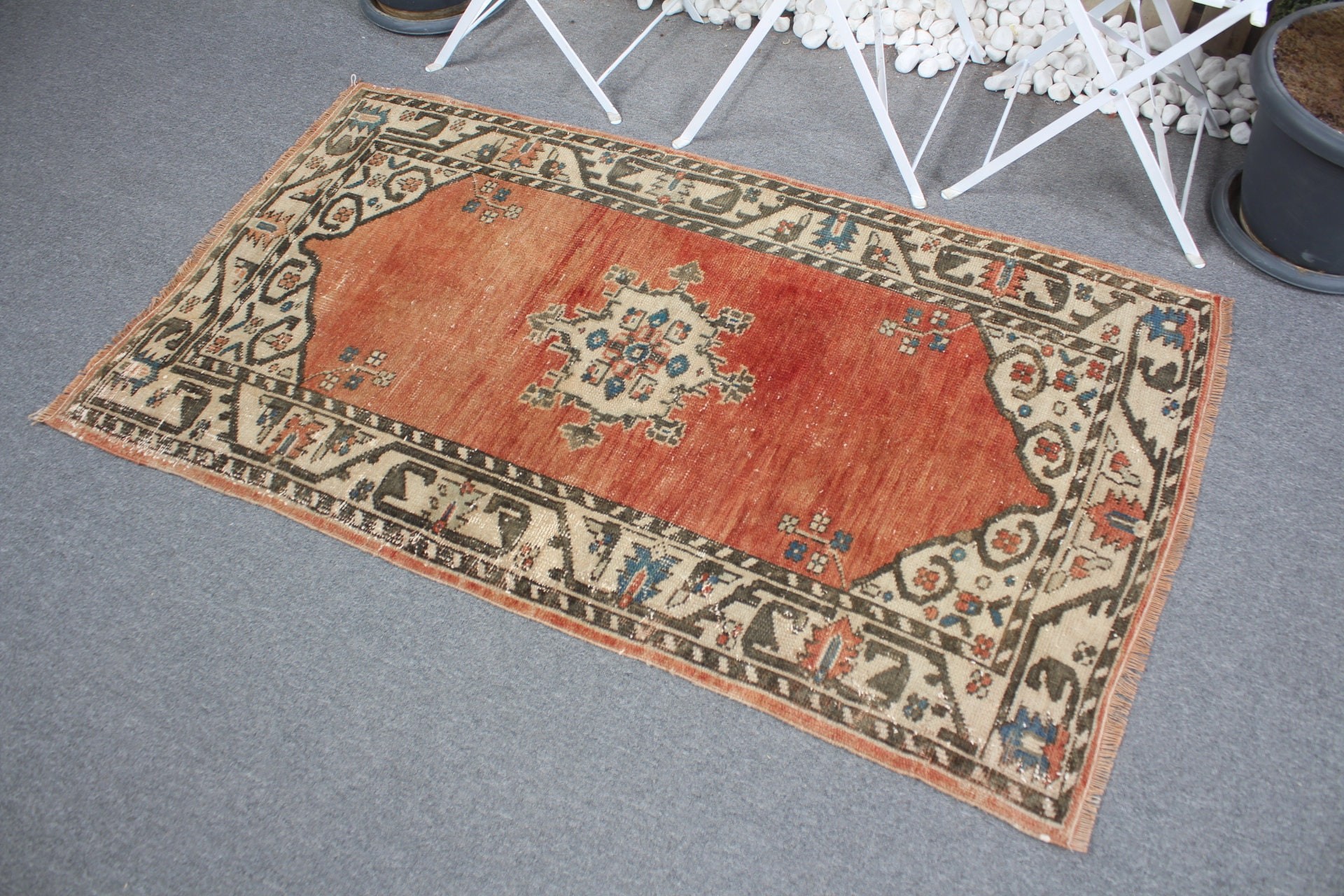 Vintage Rug, Rugs for Entry, Bedroom Rug, Turkish Rug, Pastel Rug, Entry Rugs, Red Oushak Rug, Cool Rug, 3x5.1 ft Accent Rugs, Kitchen Rug